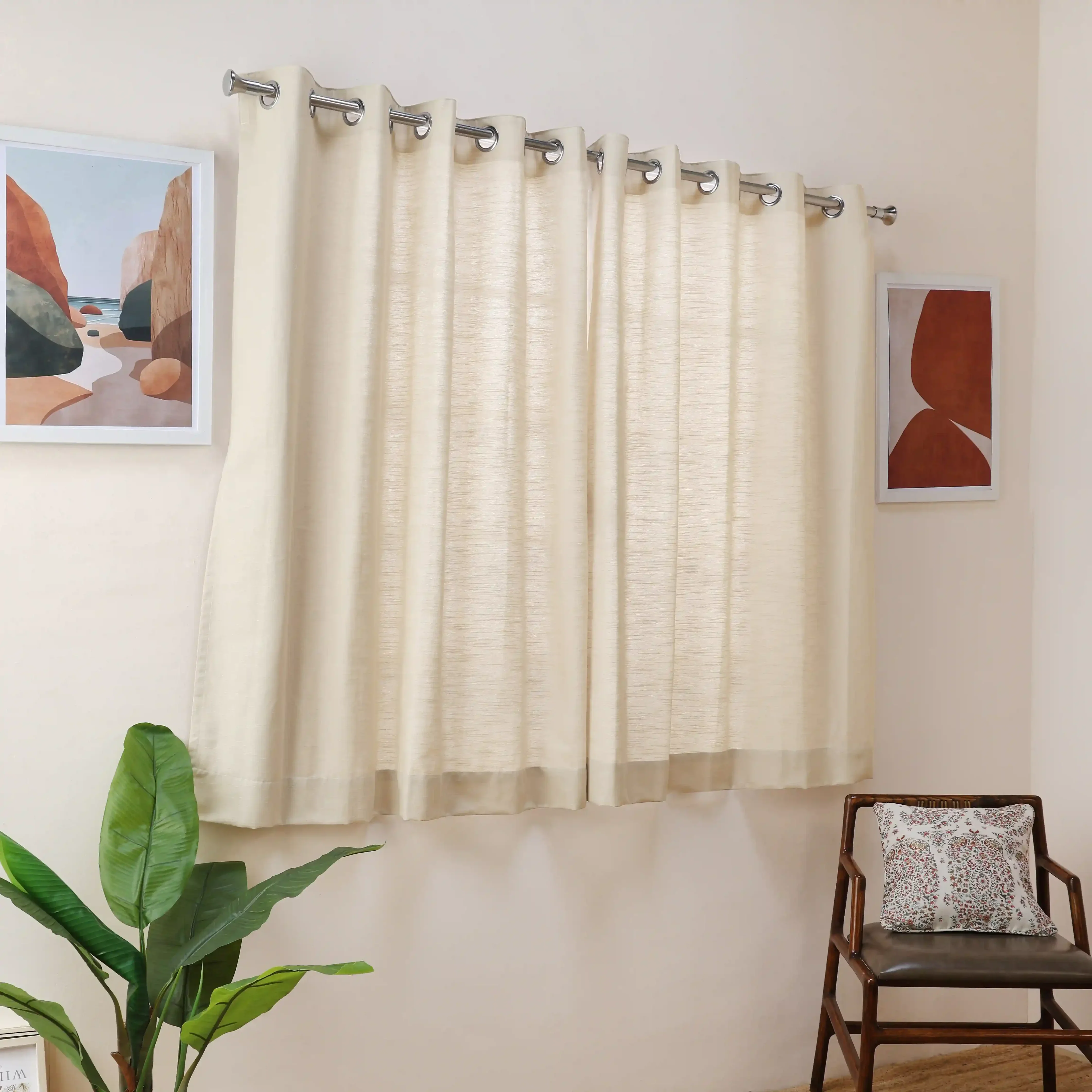 Paleto Set Of 2 Solid Readymade Curtains | Earthen Textures - Image 37