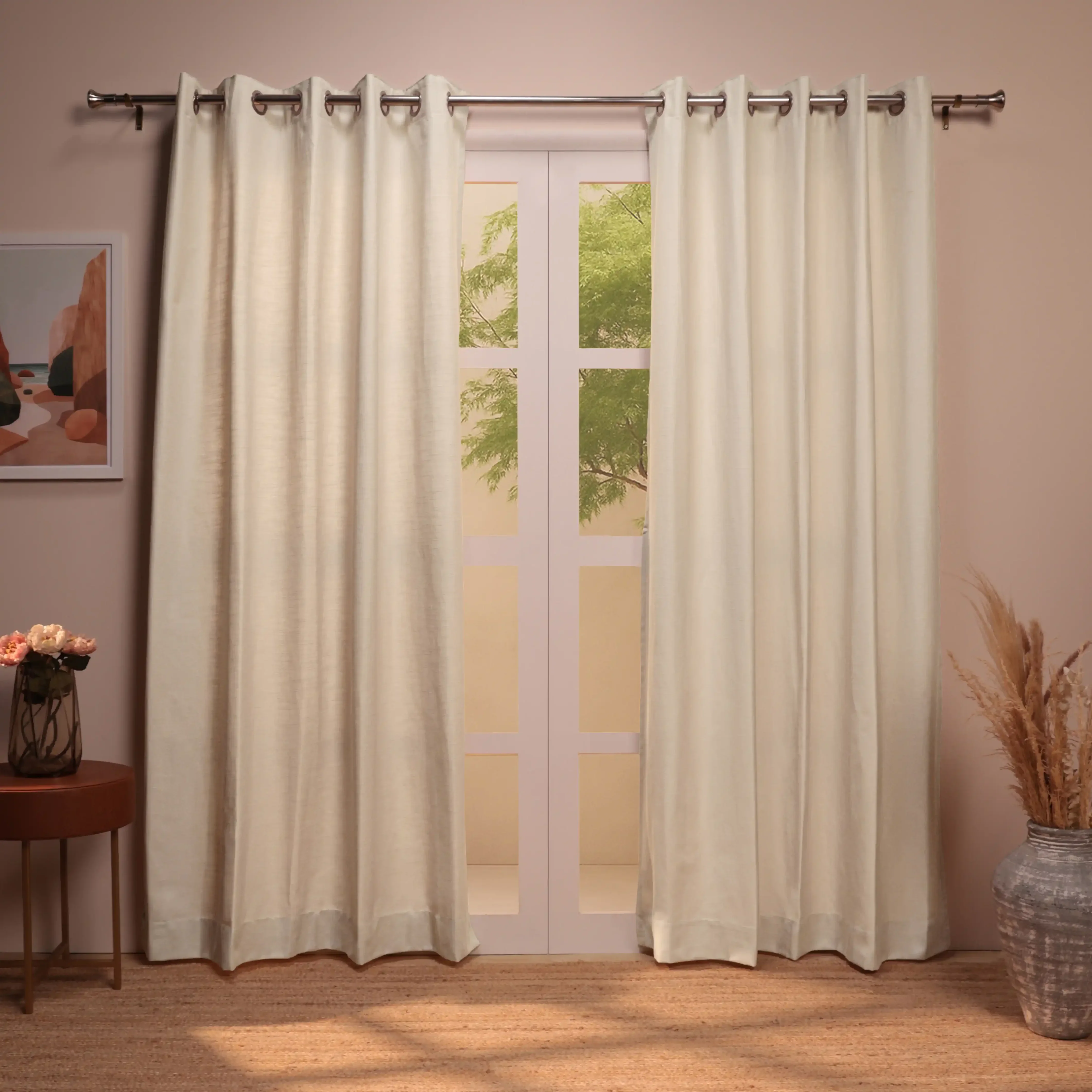Paleto Set Of 2 Solid Readymade Curtains | Earthen Textures - Image 45