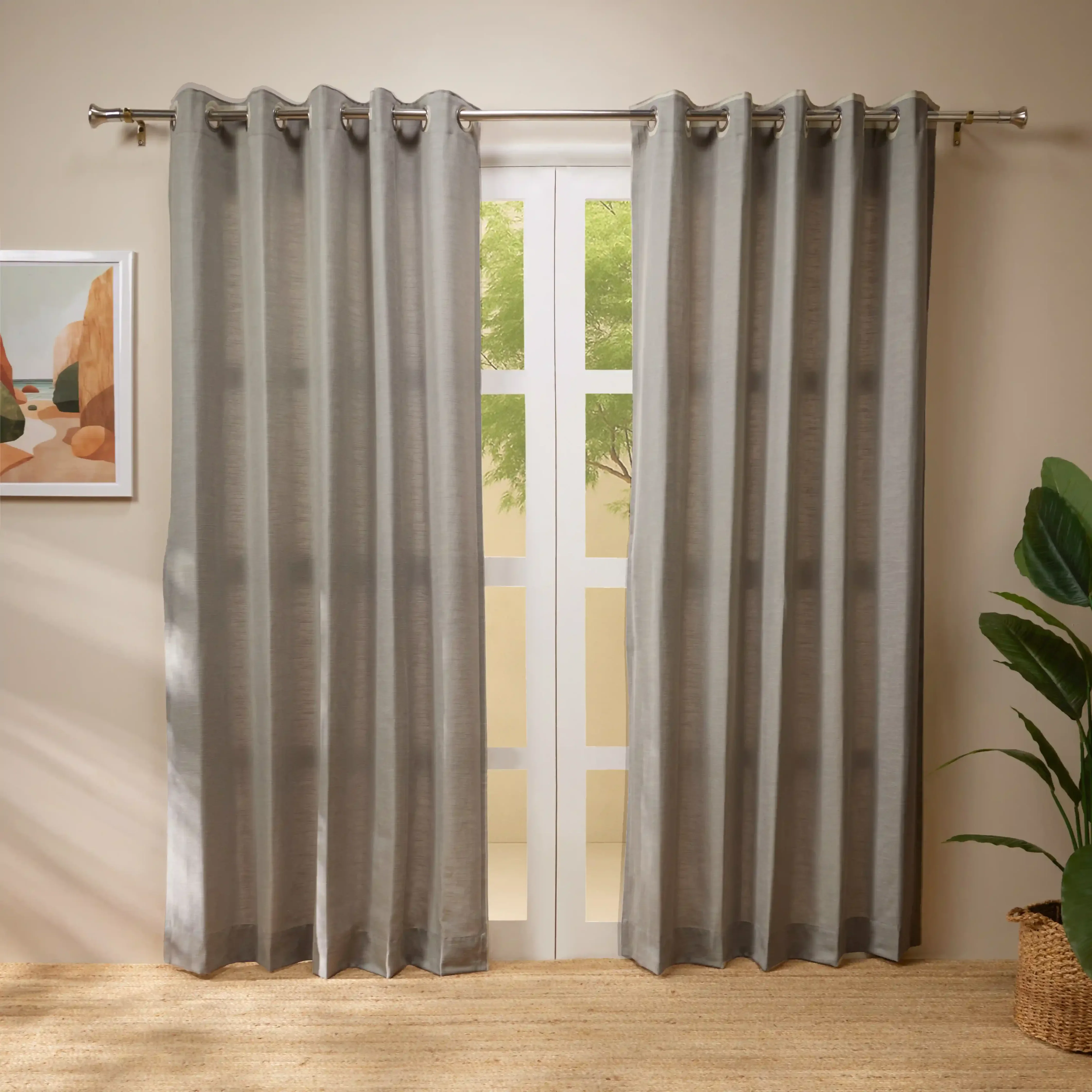 Paleto Set Of 2 Solid Readymade Curtains | Earthen Textures - Image 57