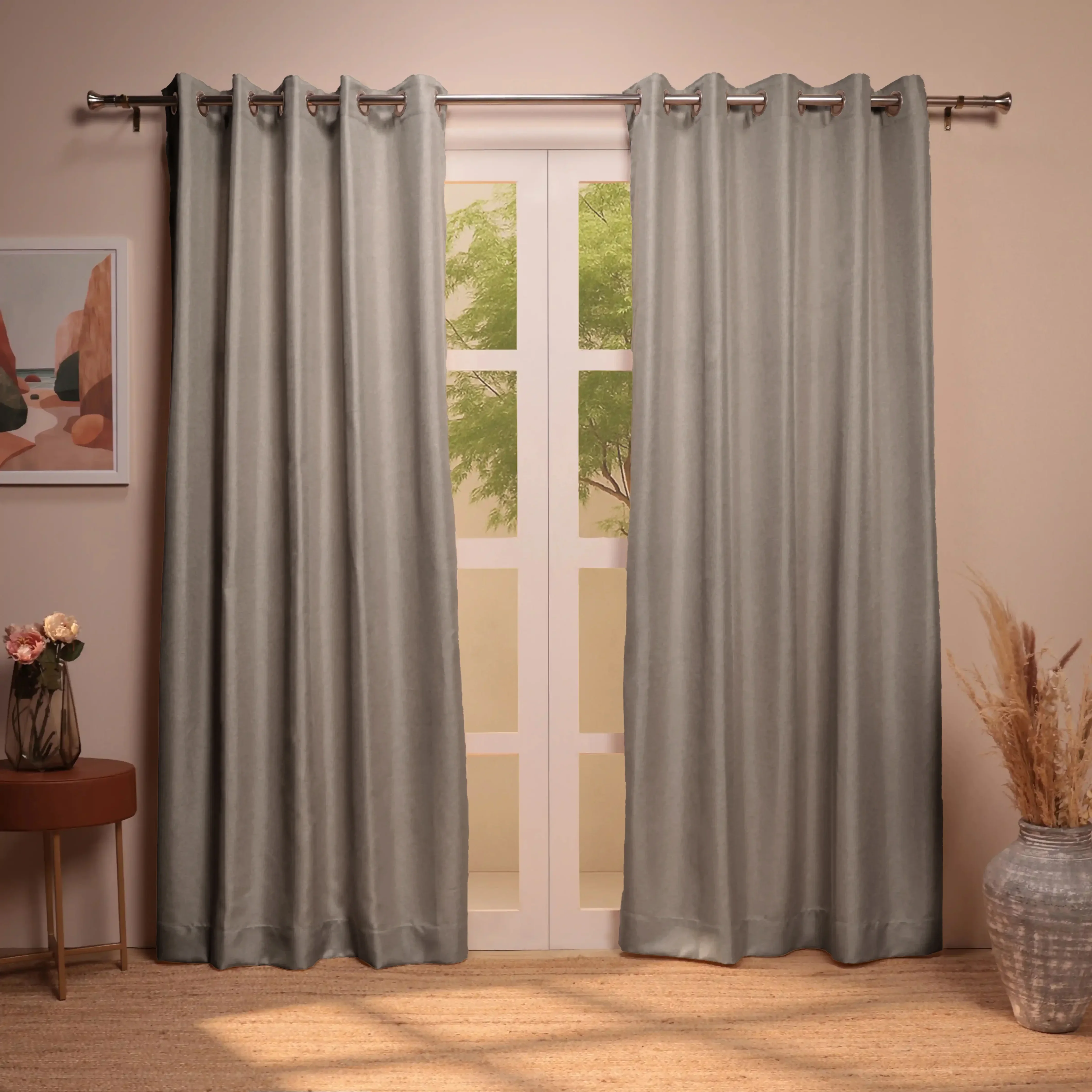 Paleto Set Of 2 Solid Readymade Curtains | Muted Moments - Image 2