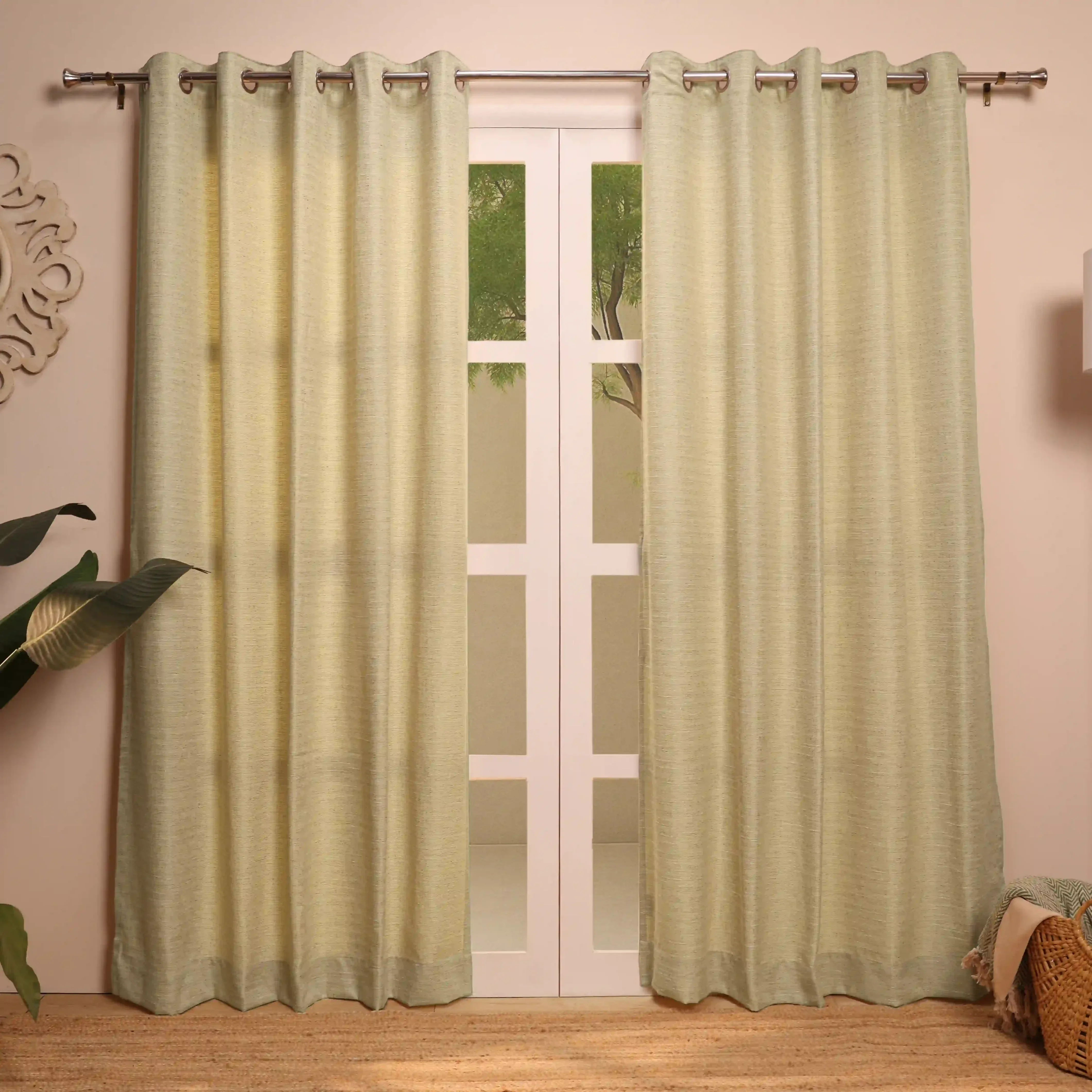 Paleto Set Of 2 Solid Readymade Curtains | Rain & Mist - Image 5