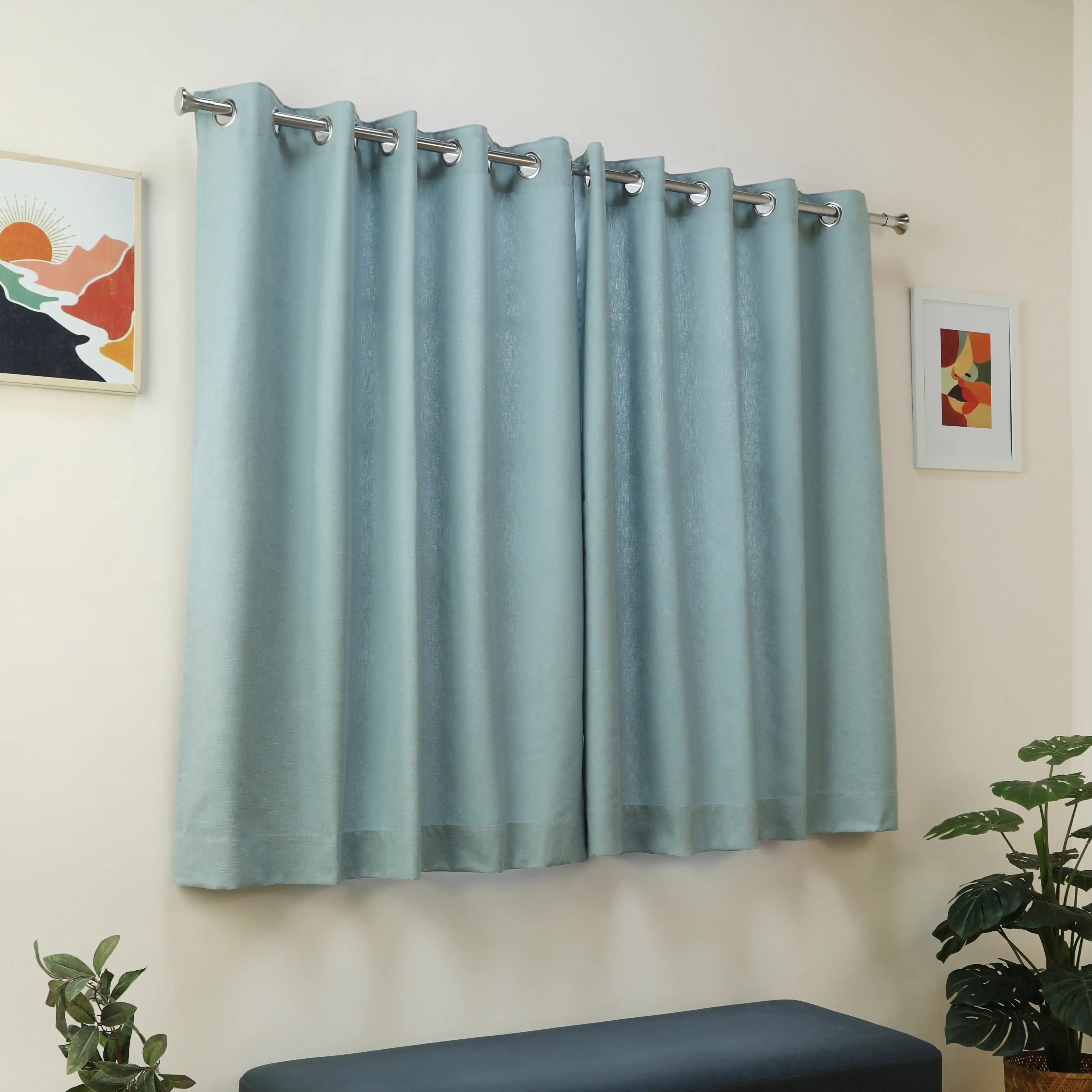 Paleto Set Of 2 Solid Readymade Curtains | Woven Calm - Image 13