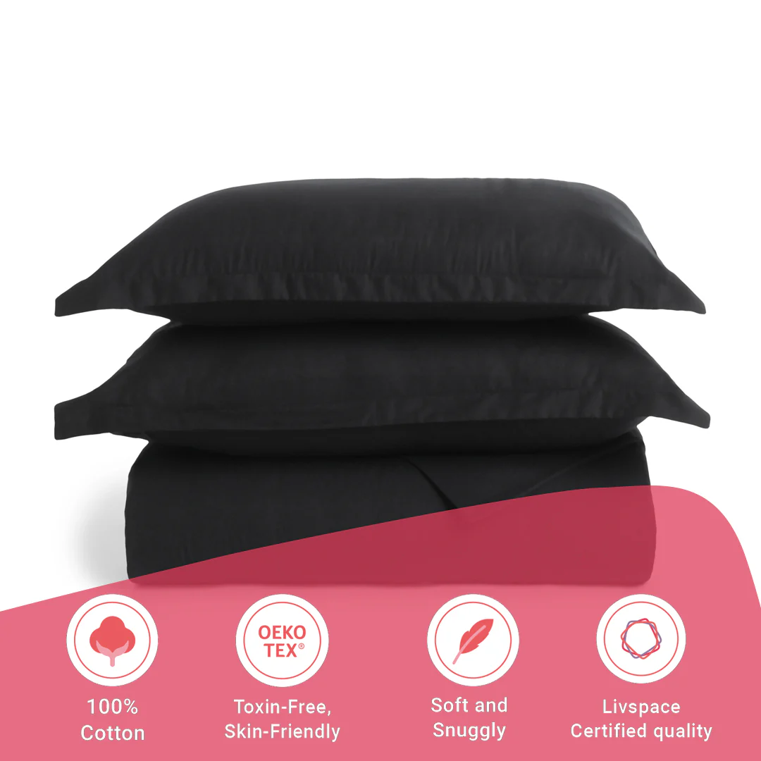 Paleto | Everyday Hues Solid Dyed Cotton Bedsheet Set-Black - Image 16