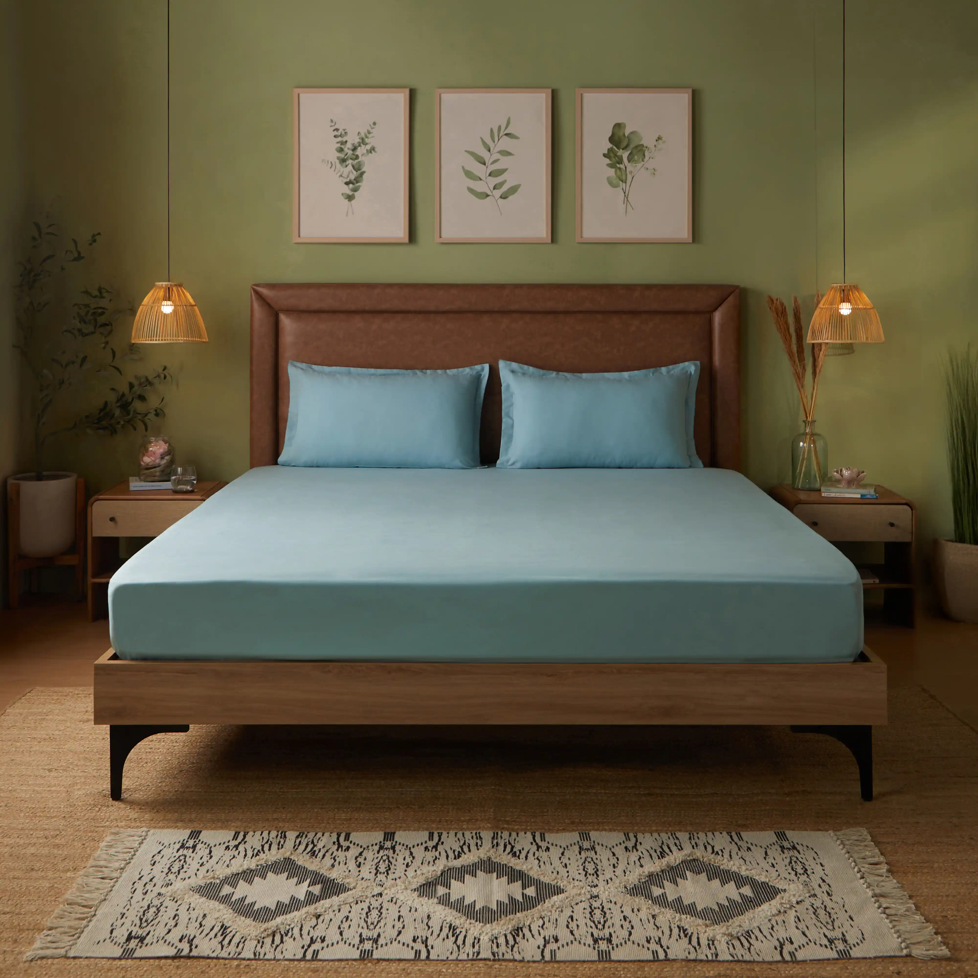 Paleto | Everyday Hues Solid Dyed Cotton Bedsheet Set-Blue Sky - Image 12