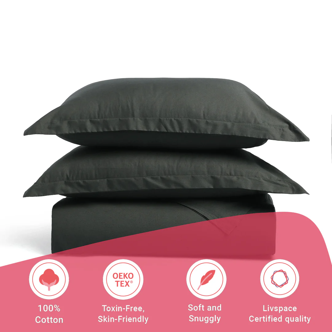 Paleto | Everyday Hues Solid Dyed Cotton Bedsheet Set-Dark Grey - Image 16