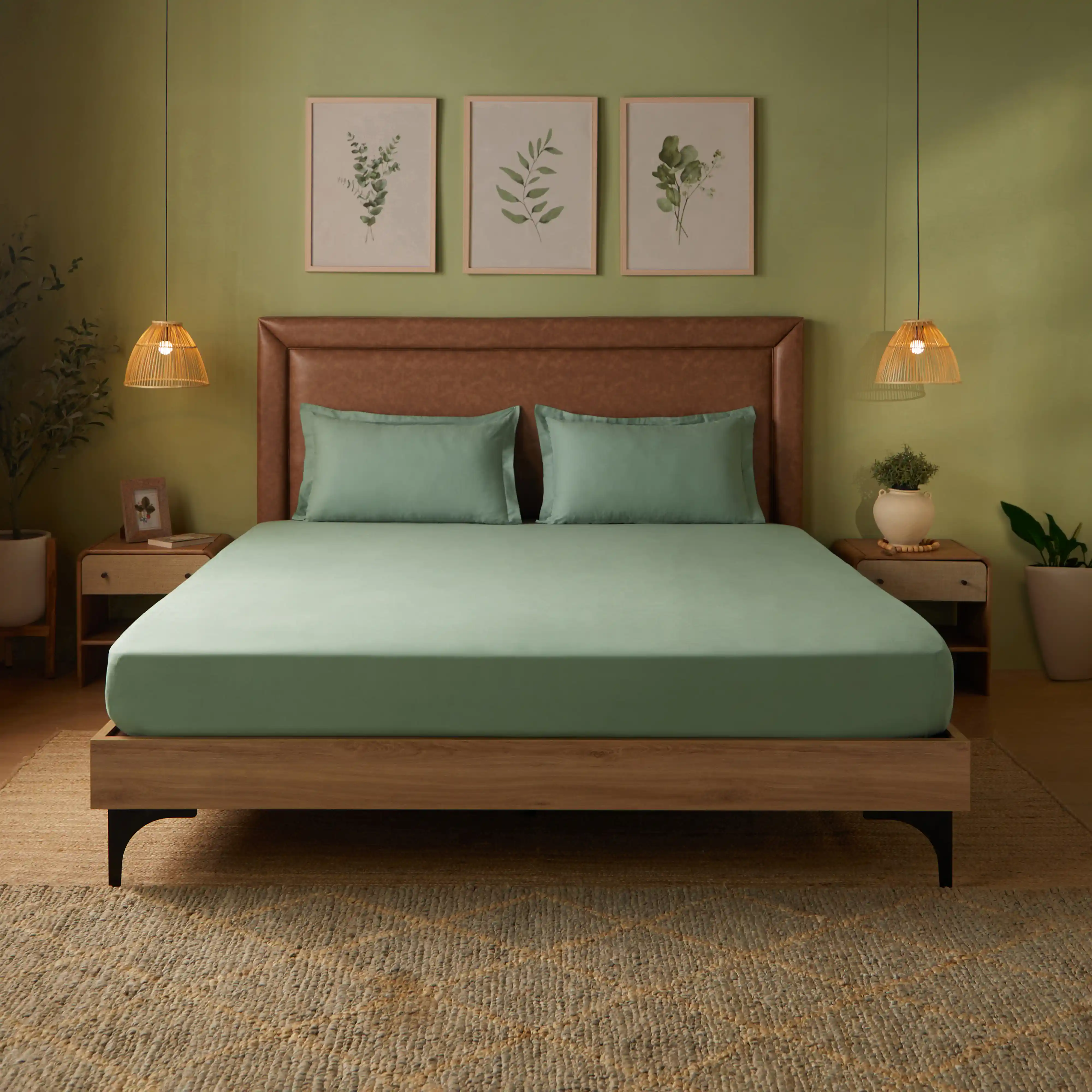 Paleto | Everyday Hues Solid Dyed Cotton Bedsheet Set-Green Sage - Image 7
