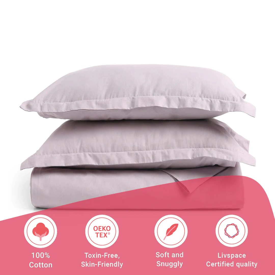 Paleto | Everyday Hues Solid Dyed Cotton Bedsheet Set-Grey Lavender - Image 16