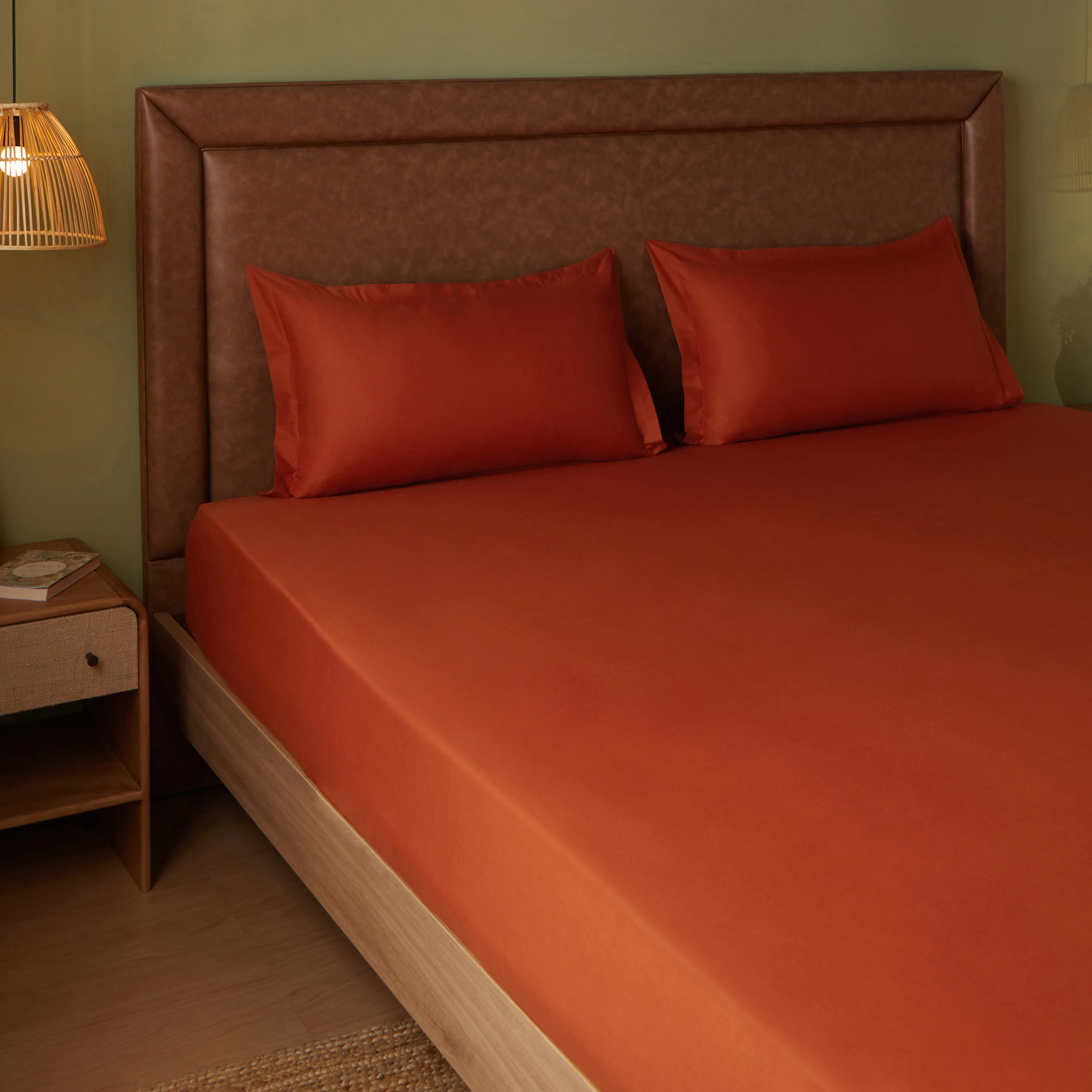 Paleto | Everyday Hues Solid Dyed Cotton Bedsheet Set-Rust - Image 11