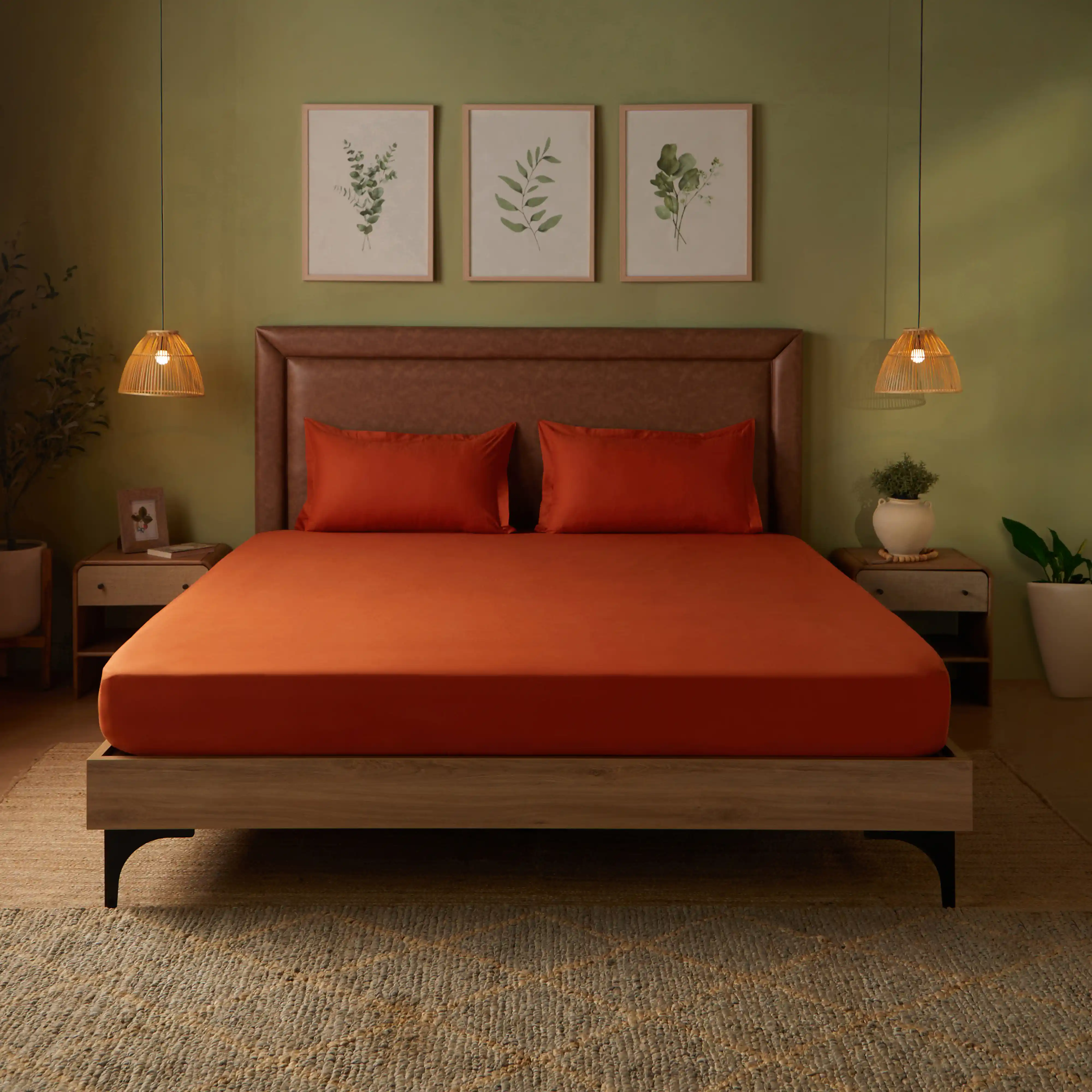 Paleto | Everyday Hues Solid Dyed Cotton Bedsheet Set-Rust - Image 12