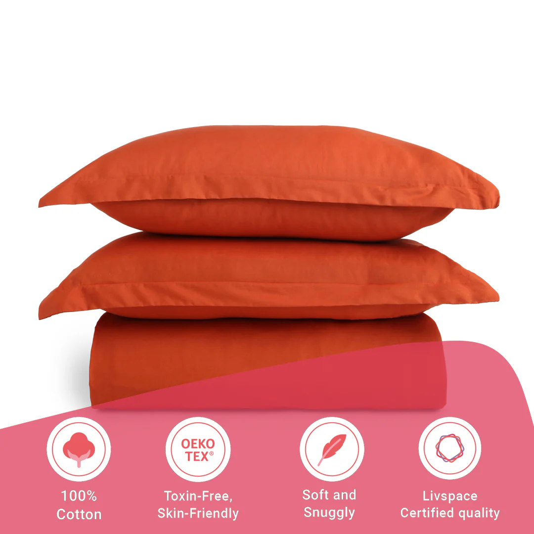 Paleto | Everyday Hues Solid Dyed Cotton Bedsheet Set-Rust - Image 16