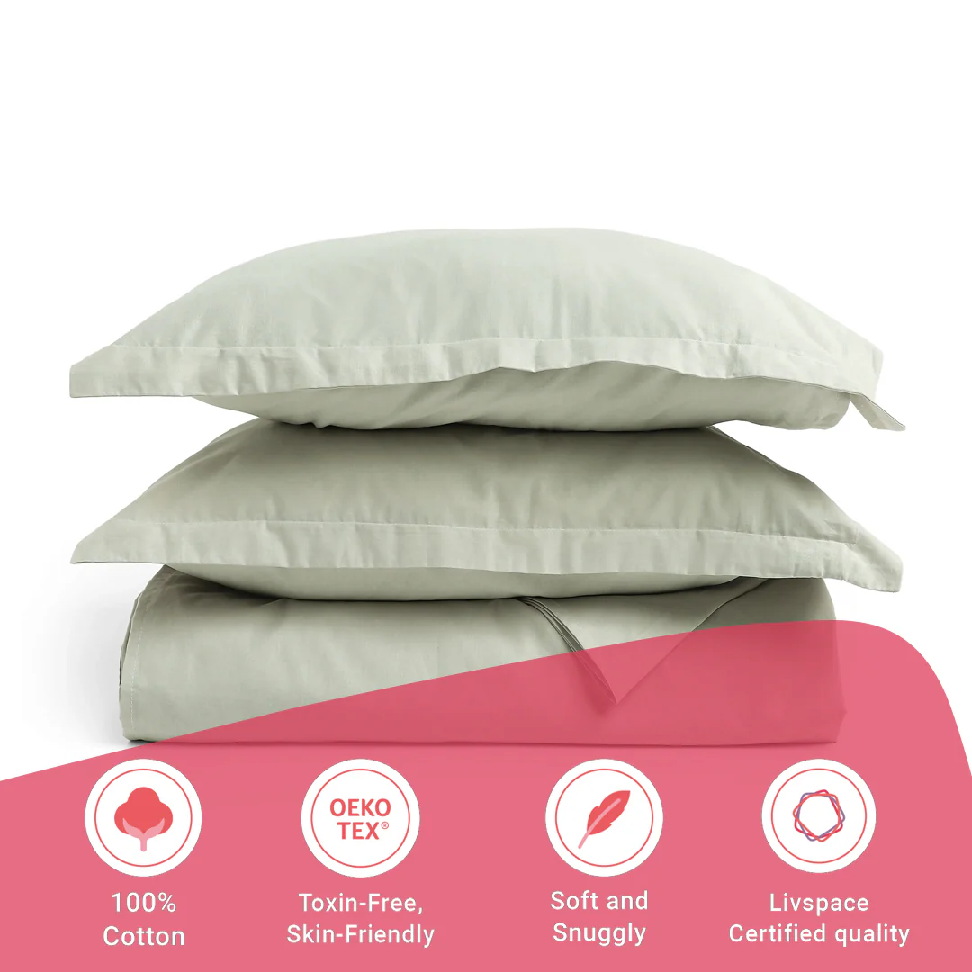 Paleto | Everyday Hues Solid Dyed Cotton Bedsheet Set-Silver - Image 16