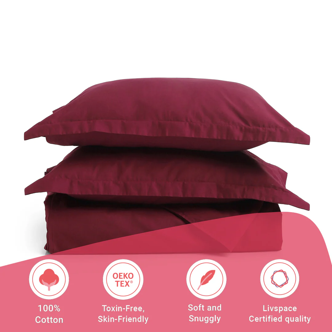 Paleto | Everyday Hues Solid Dyed Cotton Bedsheet Set-Windsor Wine - Image 16