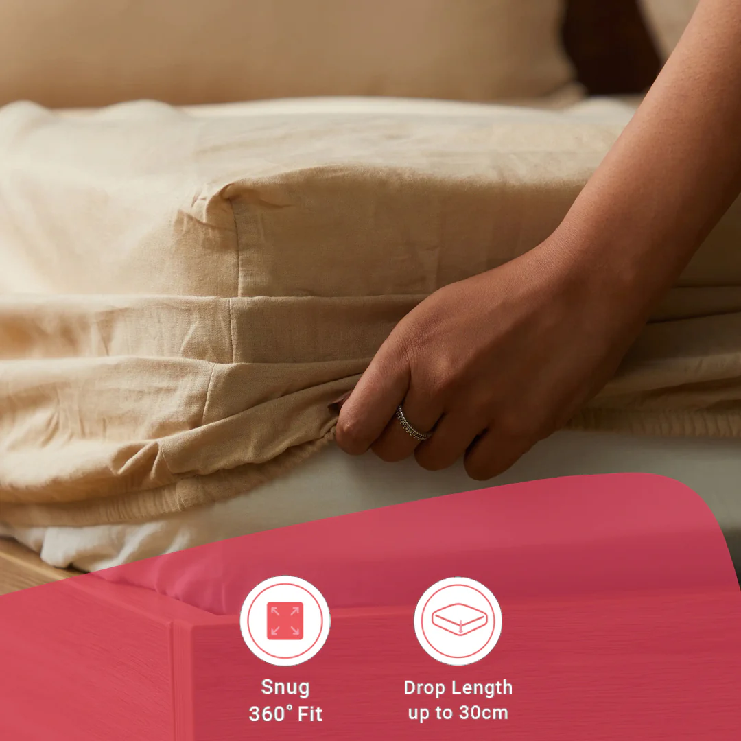 Paleto | Everyday Hues Solid Dyed Cotton Fitted Sheet Set-Beige - Image 15