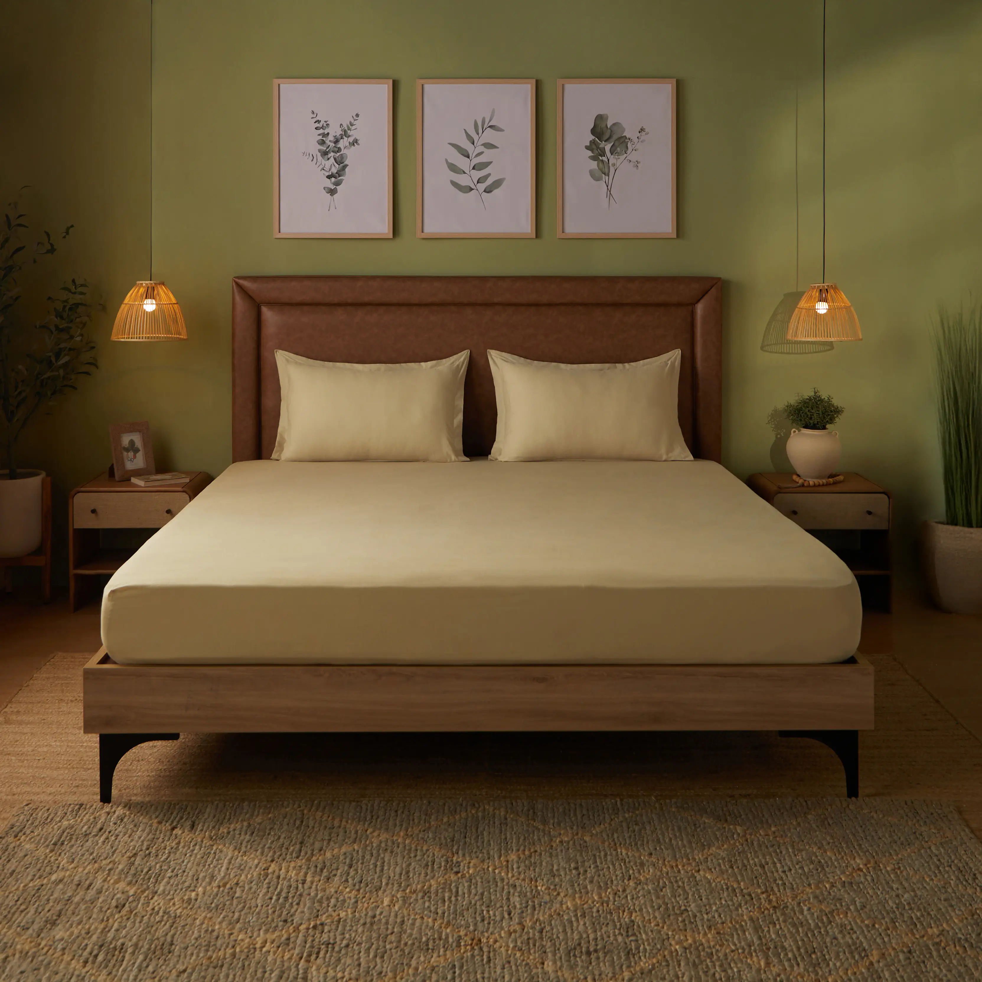Paleto | Everyday Hues Solid Dyed Cotton Fitted Sheet Set-Beige - Image 2