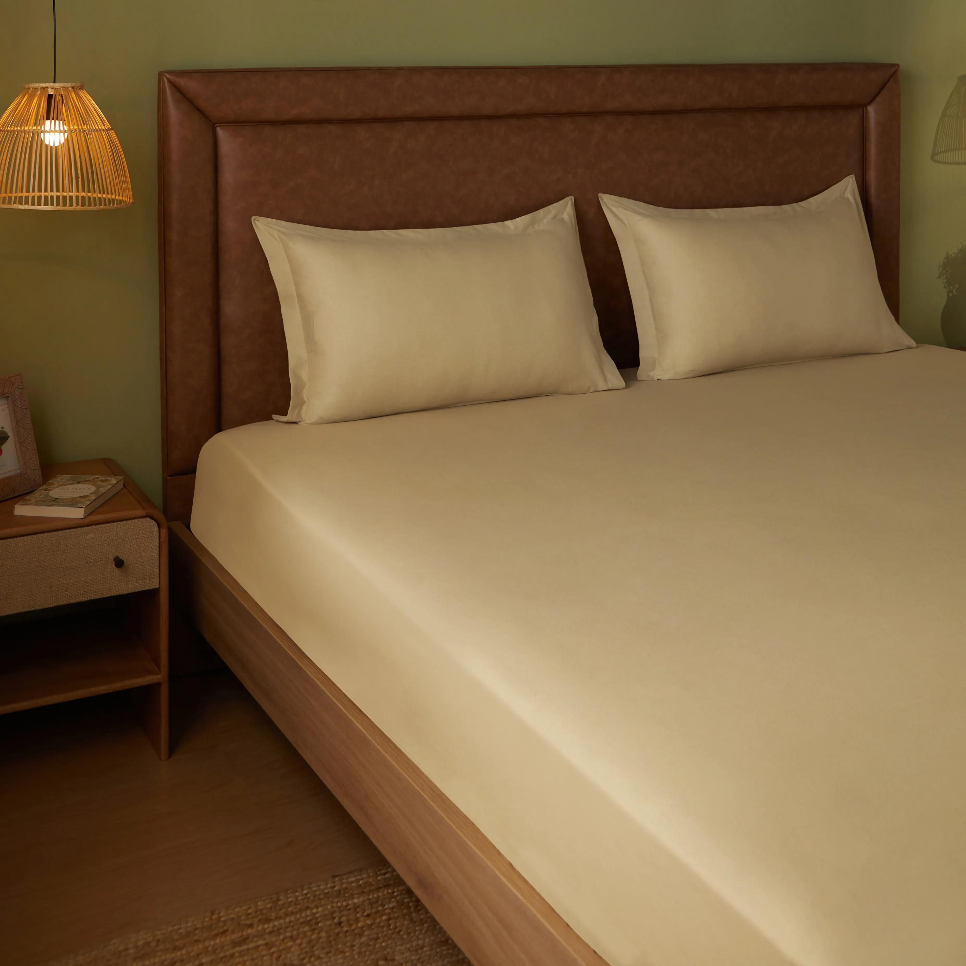 Paleto | Everyday Hues Solid Dyed Cotton Fitted Sheet Set-Beige - Image 8