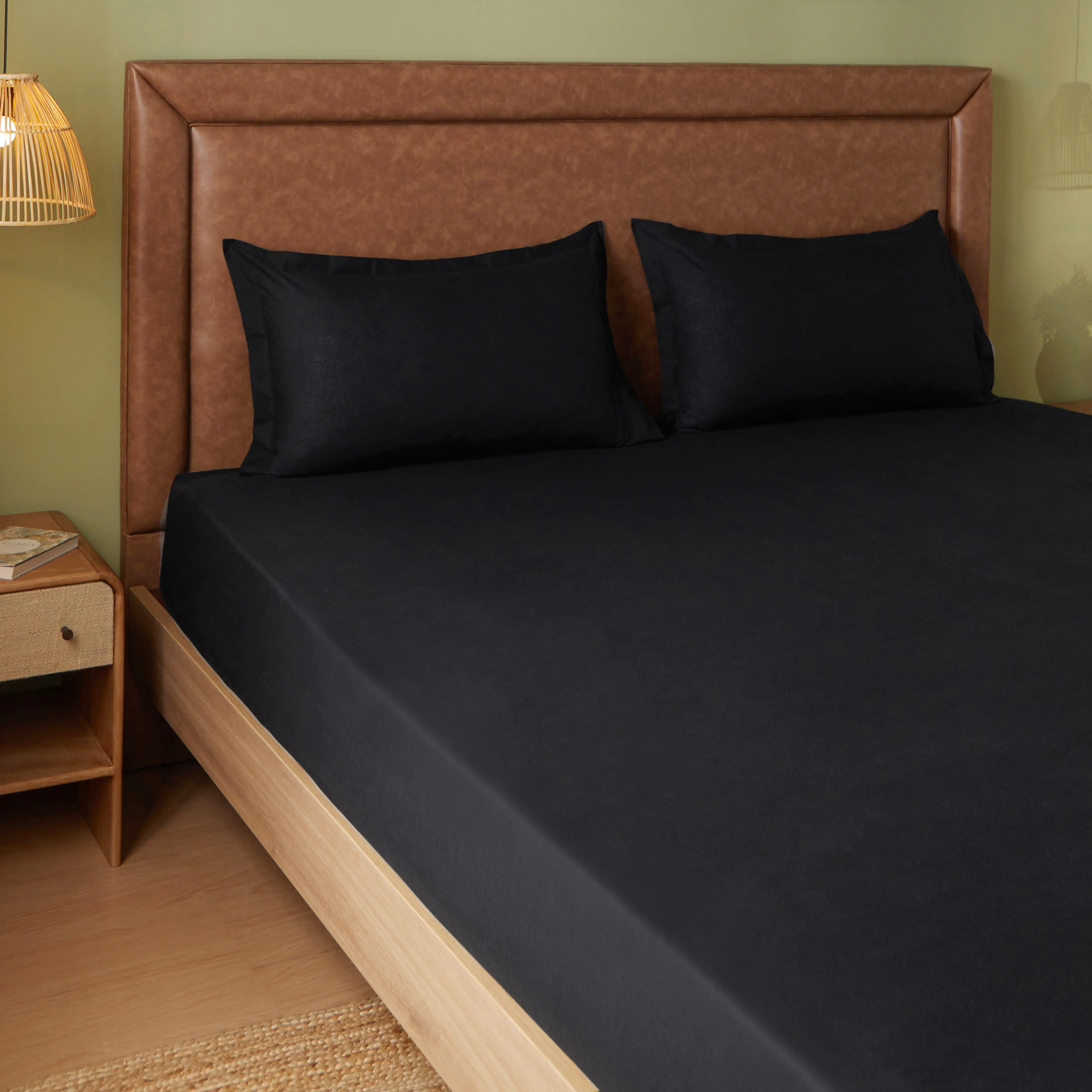 Paleto | Everyday Hues Solid Dyed Cotton Fitted Sheet Set-Black - Image 8