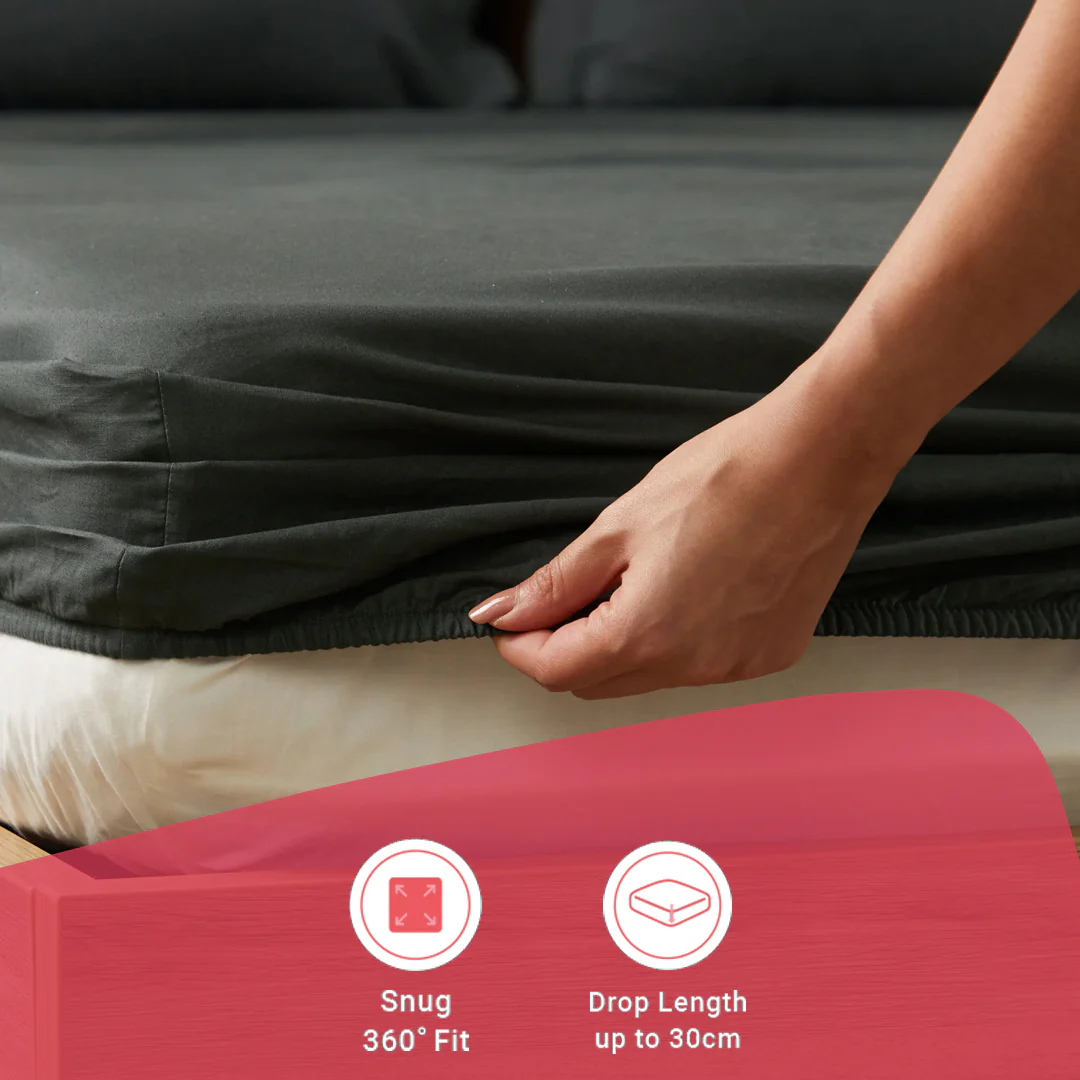 Paleto | Everyday Hues Solid Dyed Cotton Fitted Sheet Set-Dark Grey - Image 15