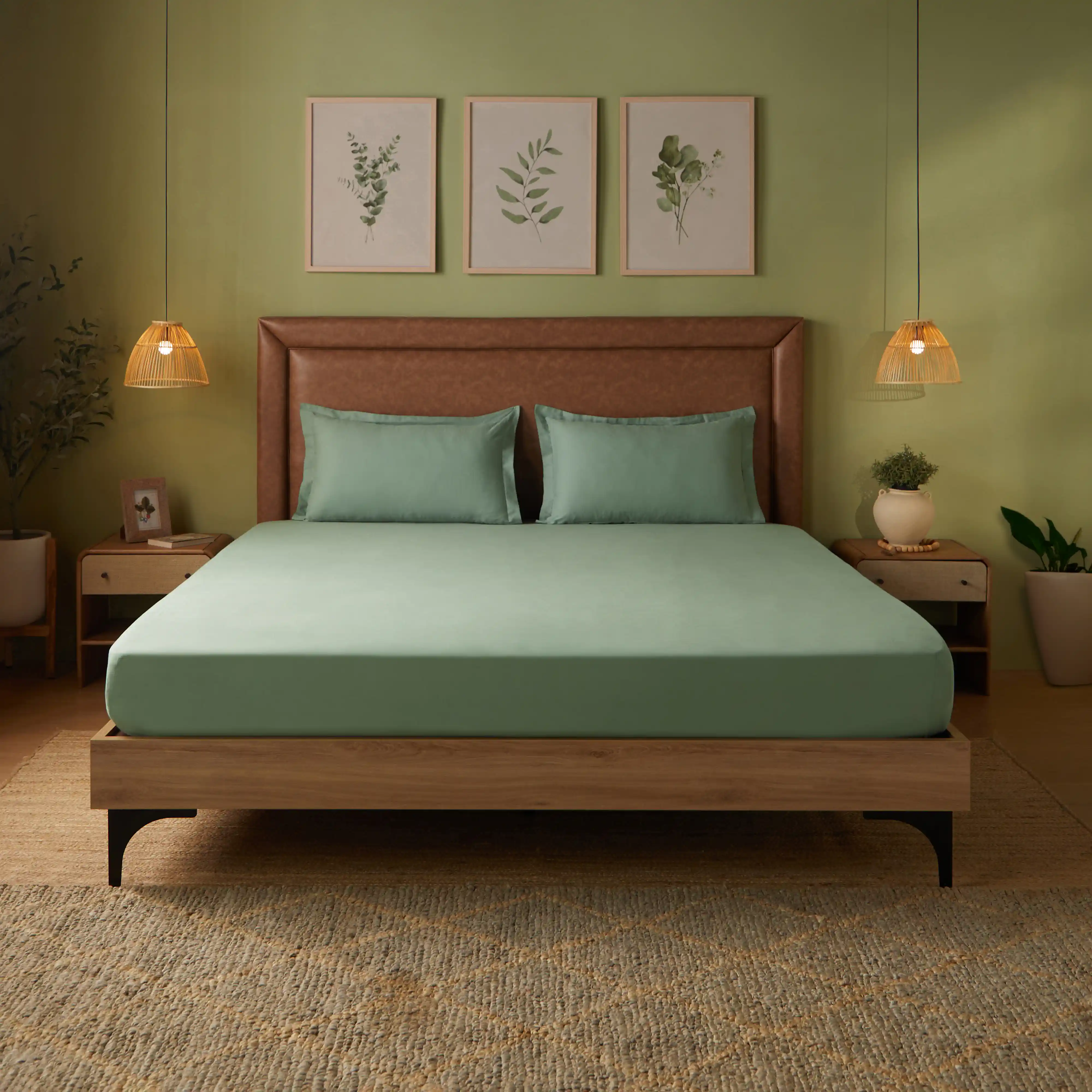 Paleto | Everyday Hues Solid Dyed Cotton Fitted Sheet Set-Green Sage - Image 2