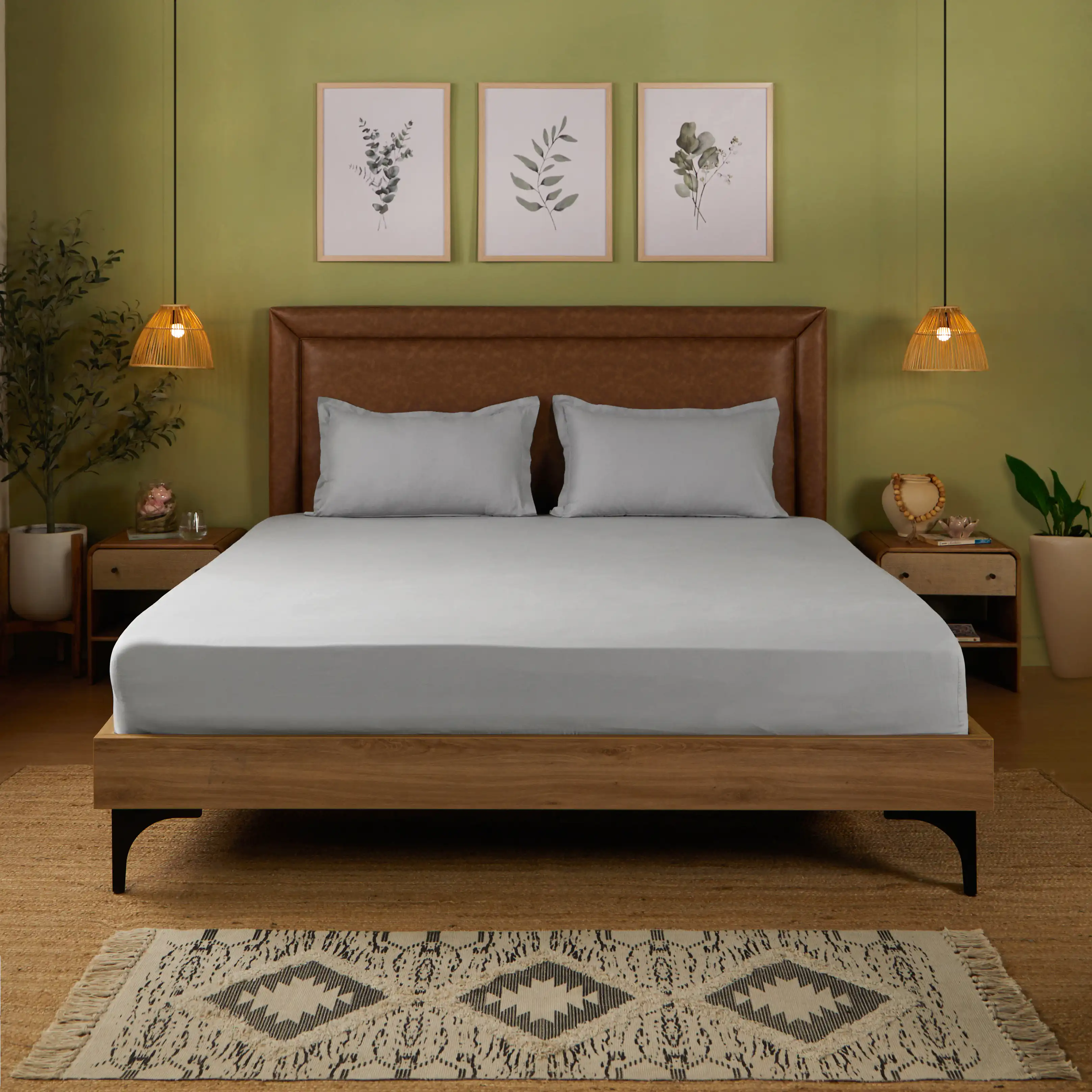 Paleto | Everyday Hues Solid Dyed Cotton Fitted Sheet Set-Grey - Image 2