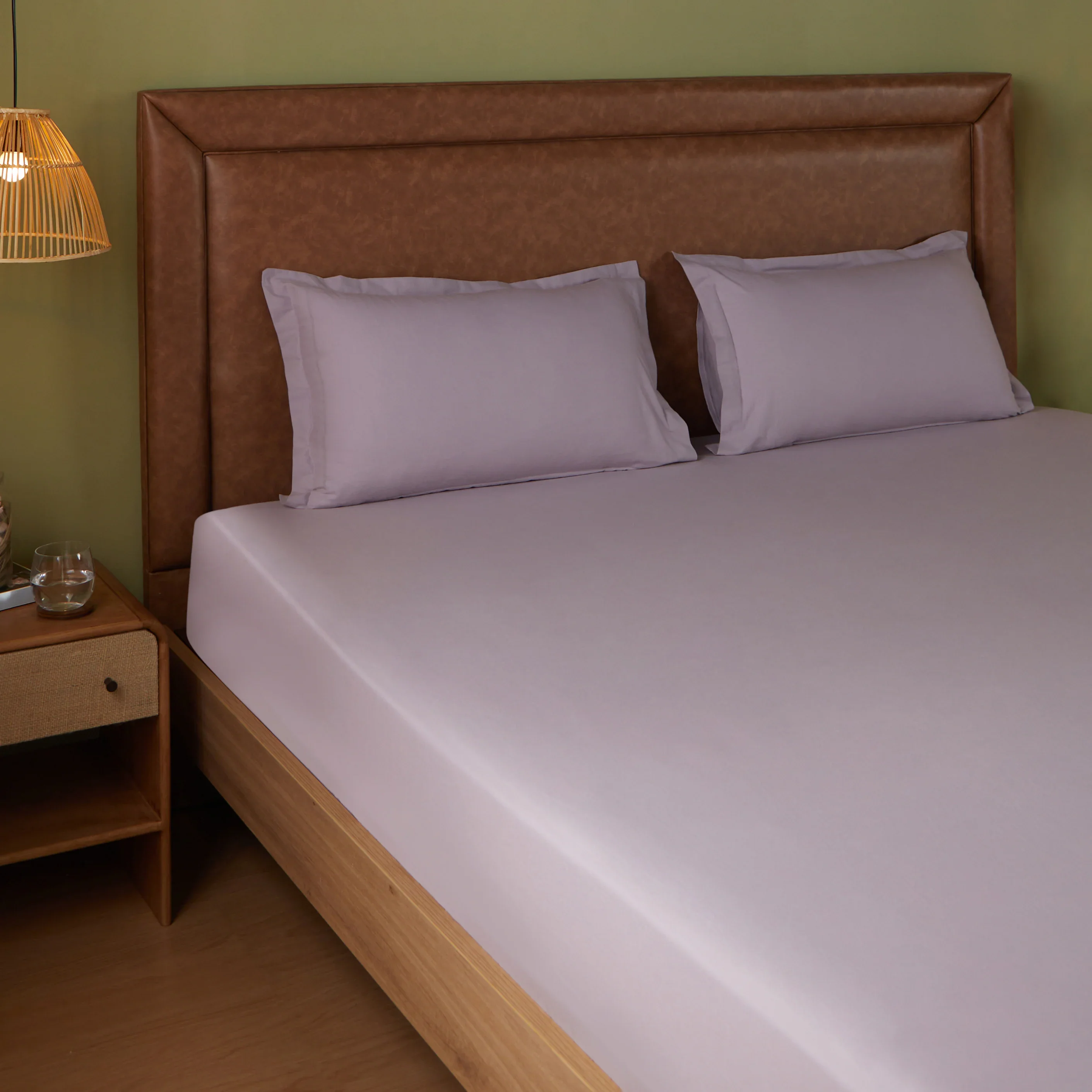 Paleto | Everyday Hues Solid Dyed Cotton Fitted Sheet Set-Grey Lavender