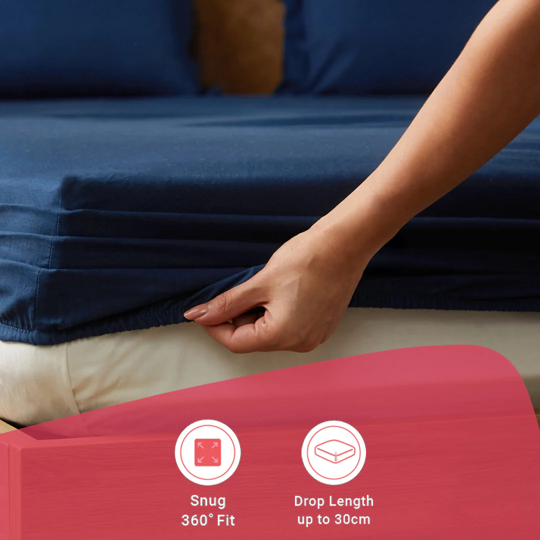 Paleto | Everyday Hues Solid Dyed Cotton Fitted Sheet Set-Navy - Image 17