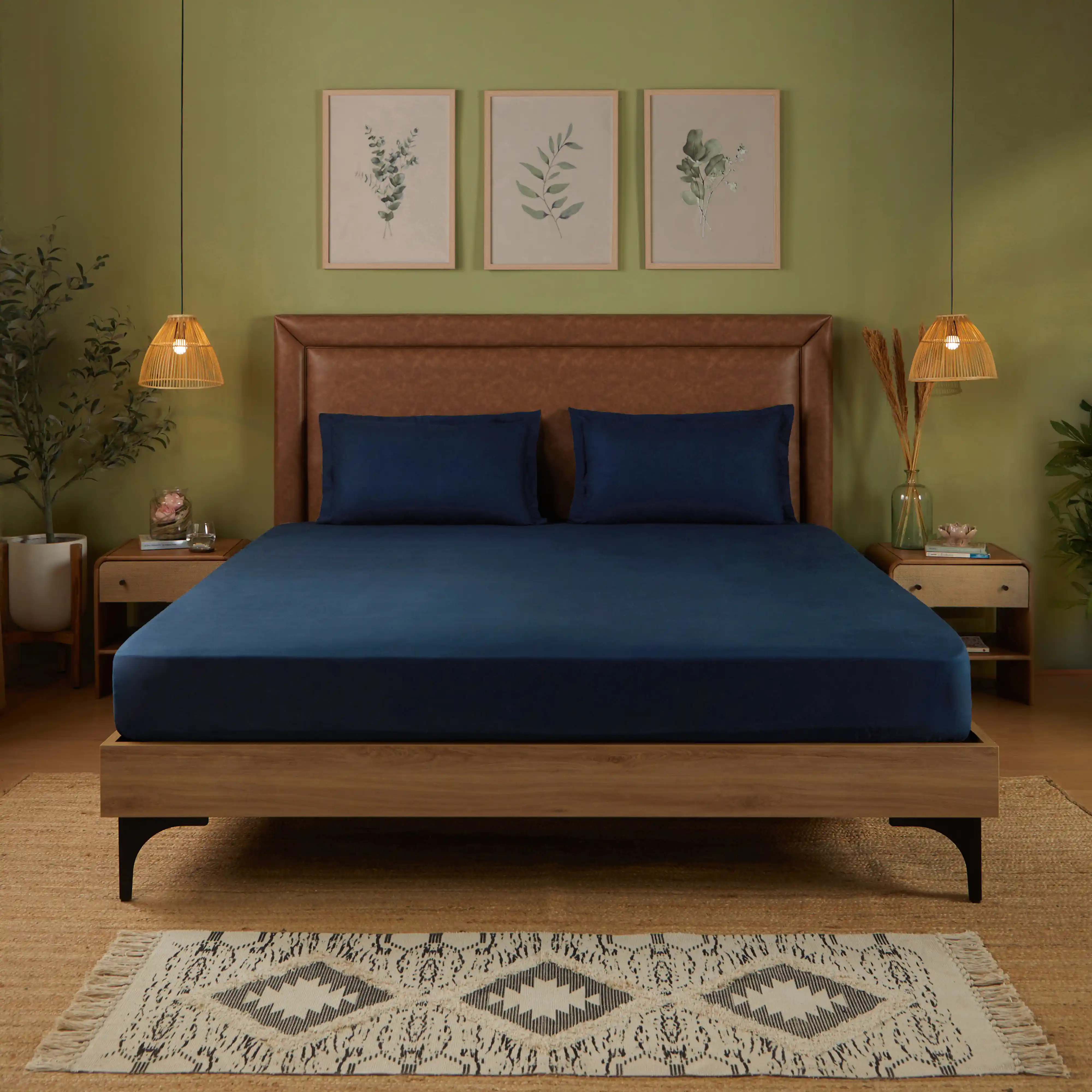 Paleto | Everyday Hues Solid Dyed Cotton Fitted Sheet Set-Navy - Image 9