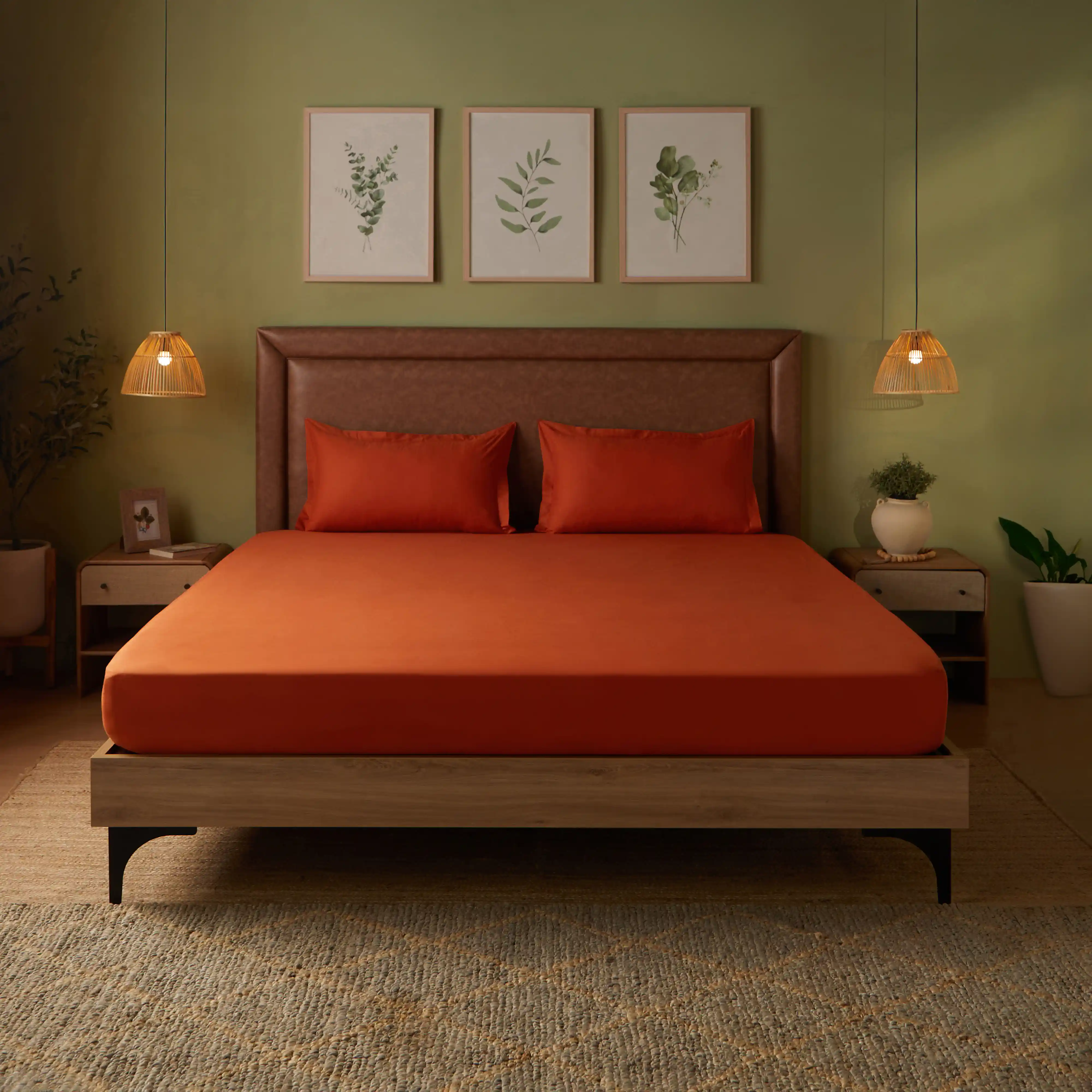 Paleto | Everyday Hues Solid Dyed Cotton Fitted Sheet Set-Rust - Image 2