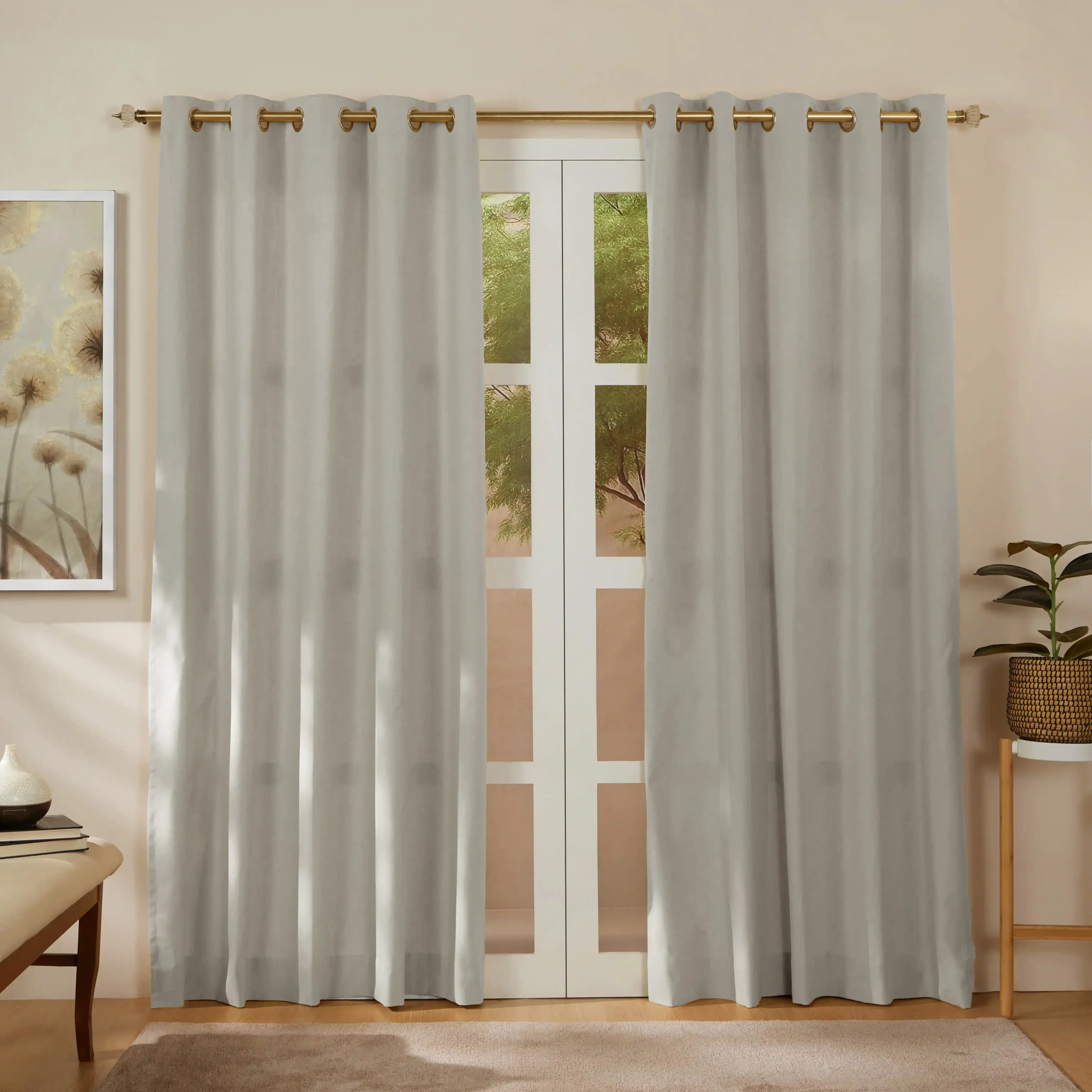 Pelushe Set Of 2 100% Cotton Solid Readymade Curtains | Everyday Hues - Image 2