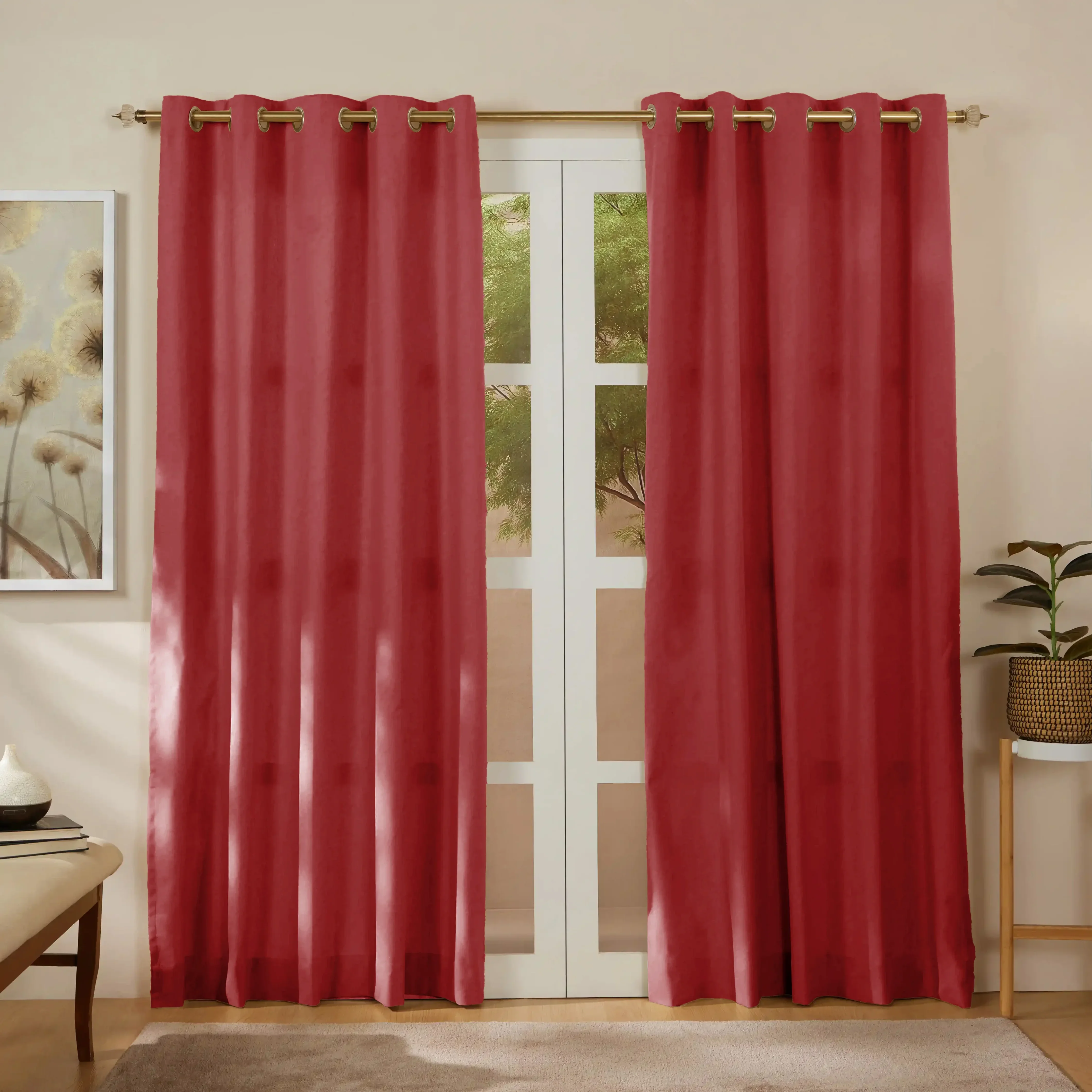 Pelushe Set Of 2 100% Cotton Solid Readymade Curtains | Everyday Hues - Image 73