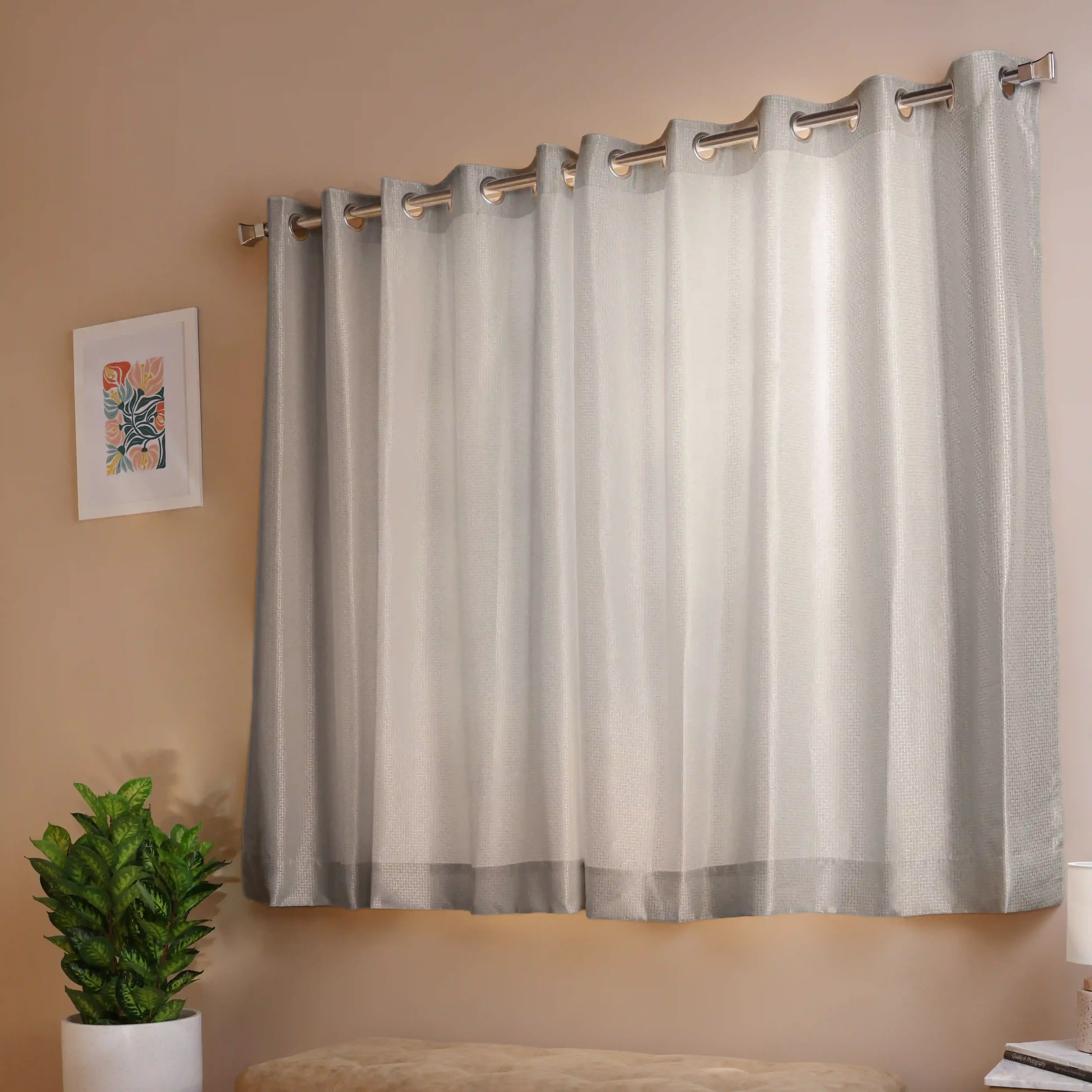 Pelushe Set Of 2 Solid Readymade Curtains | Checkered Nature