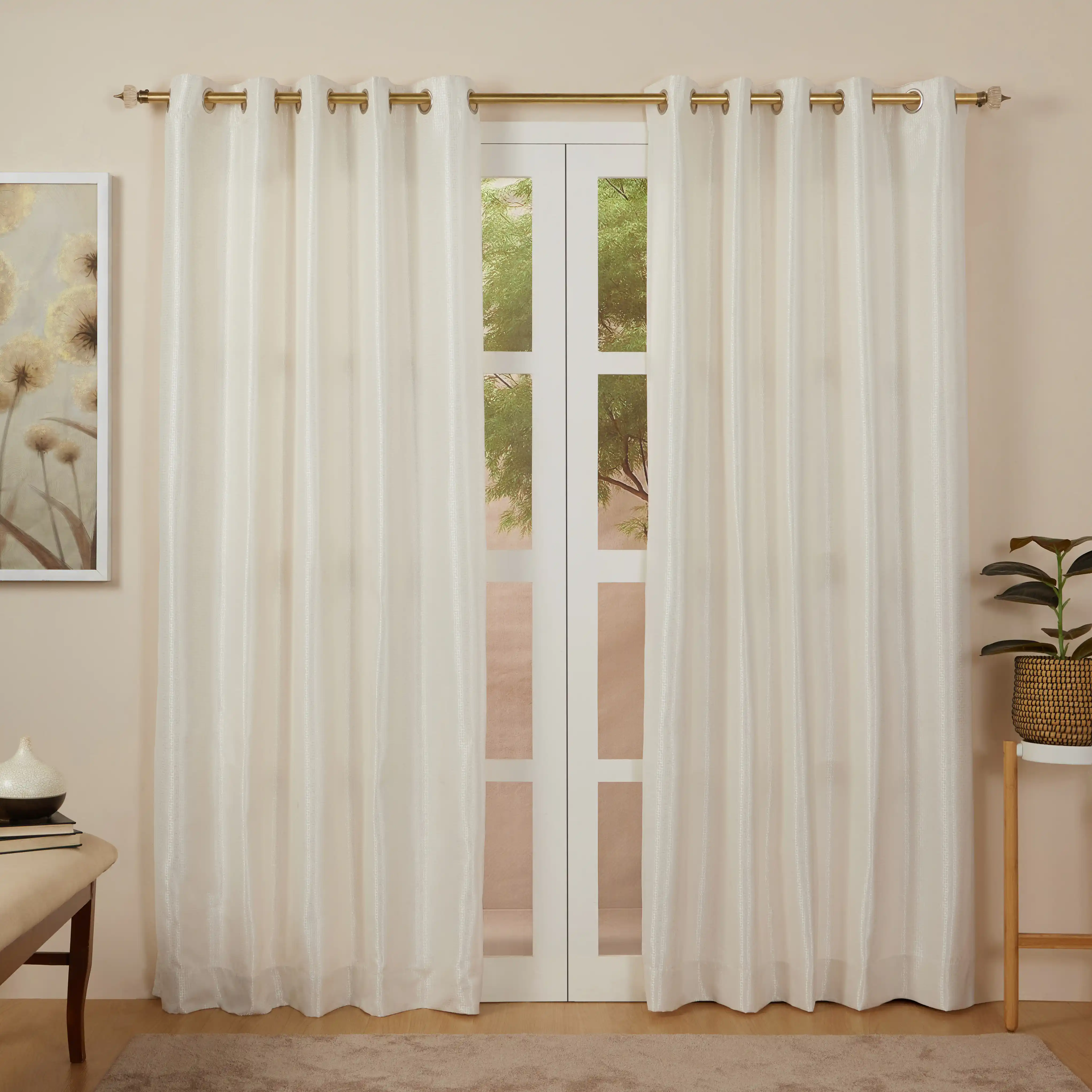 Pelushe Set Of 2 Solid Readymade Curtains | Checkered Nature - Image 17