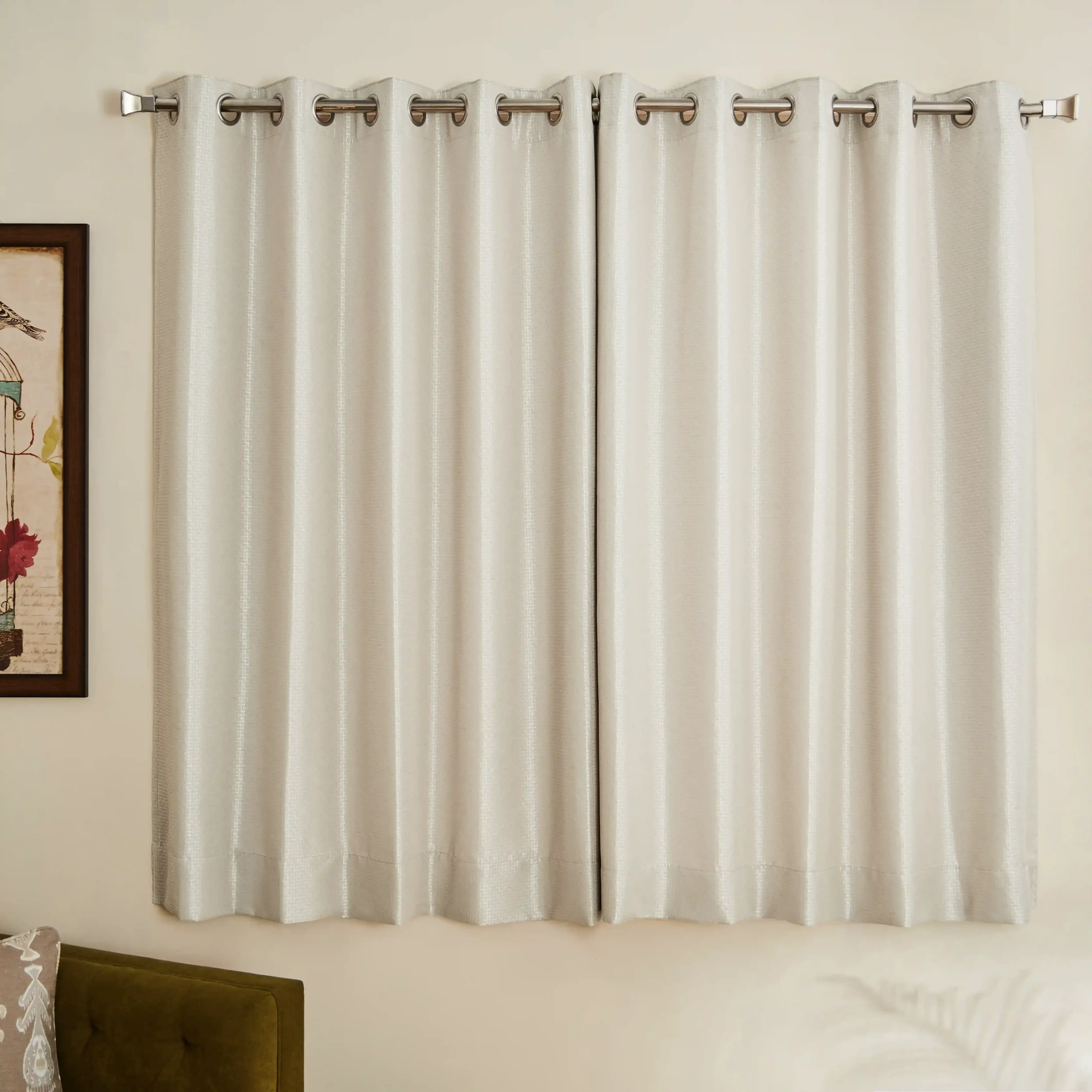 Pelushe Set Of 2 Solid Readymade Curtains | Checkered Nature - Image 21