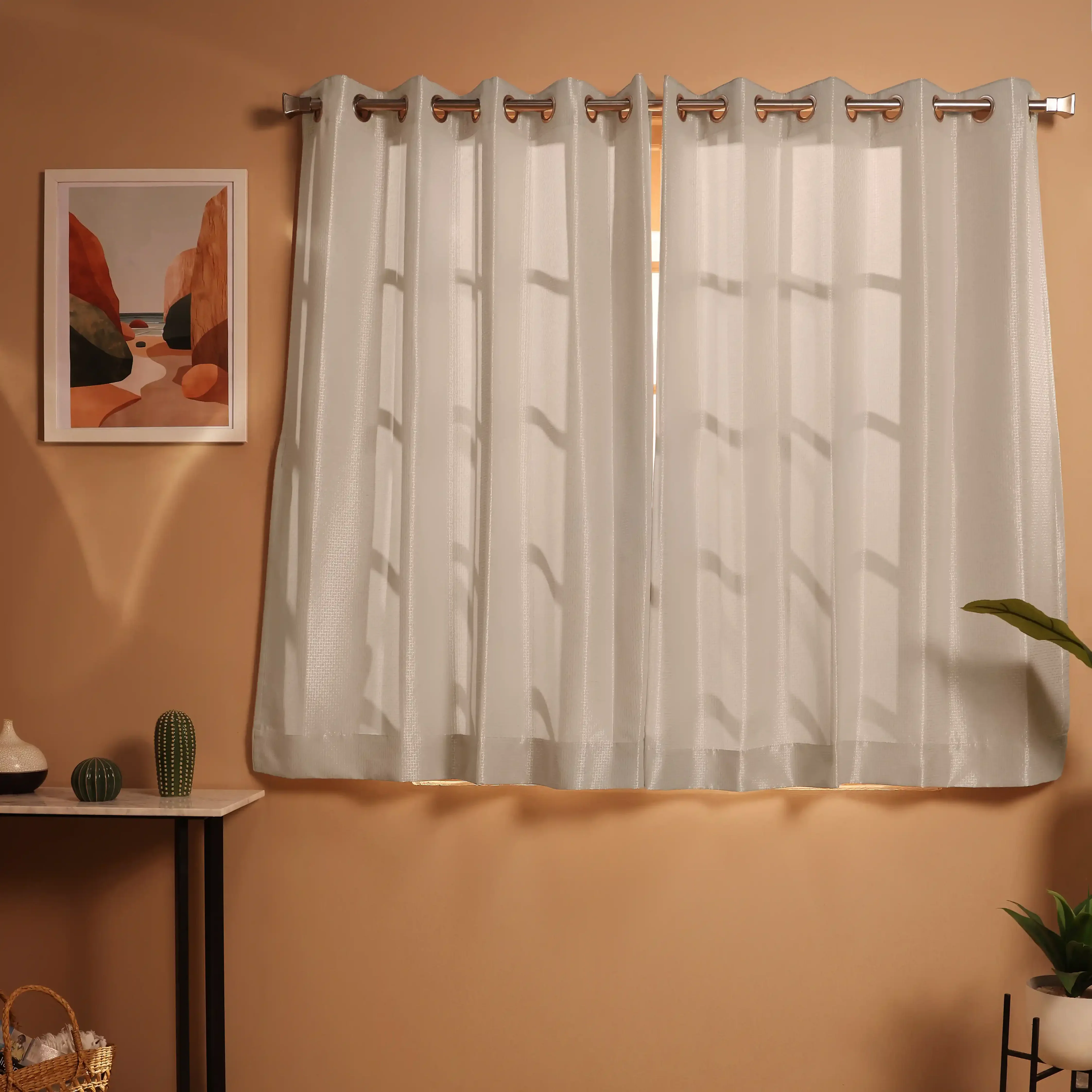 Pelushe Set Of 2 Solid Readymade Curtains | Checkered Nature - Image 25