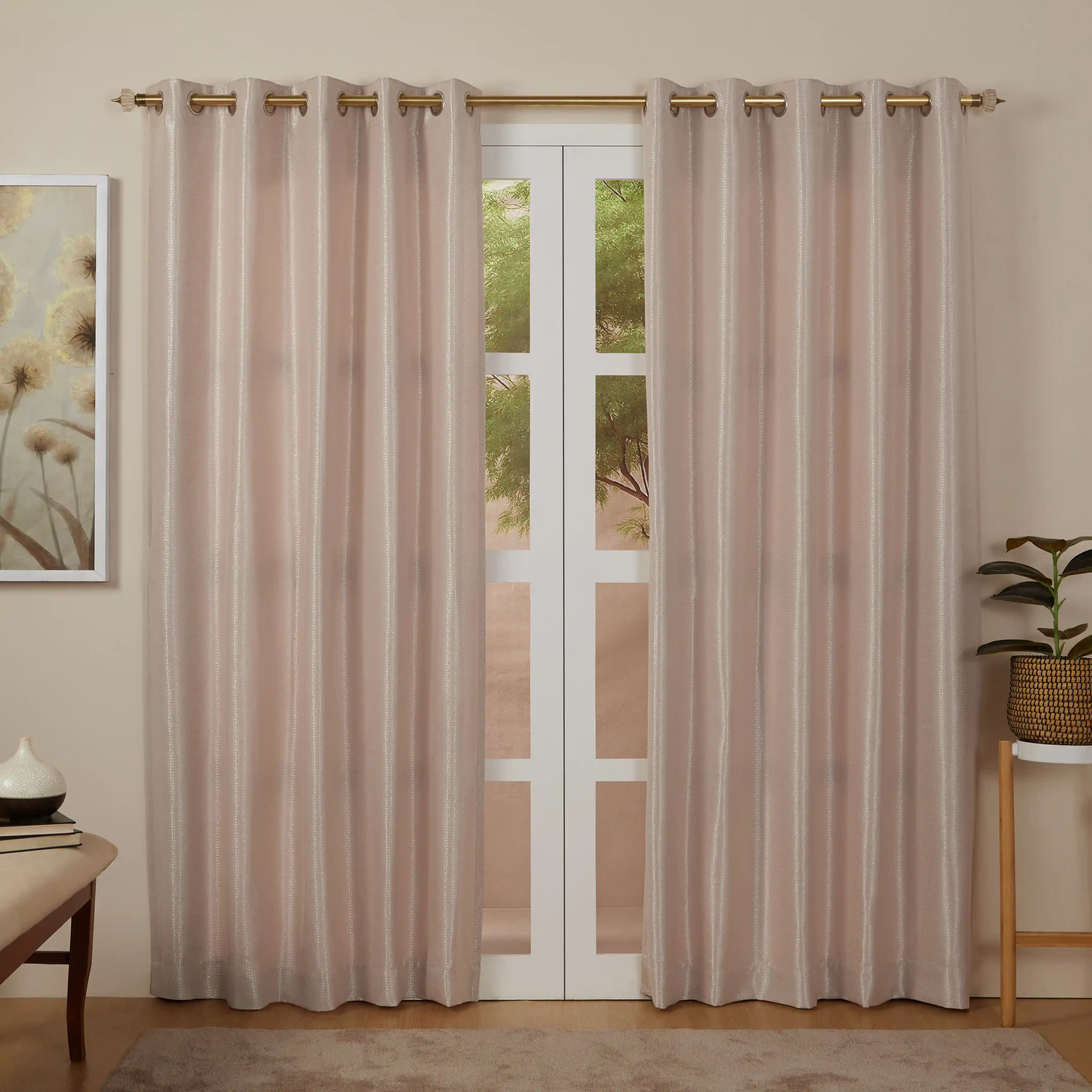 Pelushe Set Of 2 Solid Readymade Curtains | Checkered Nature - Image 33