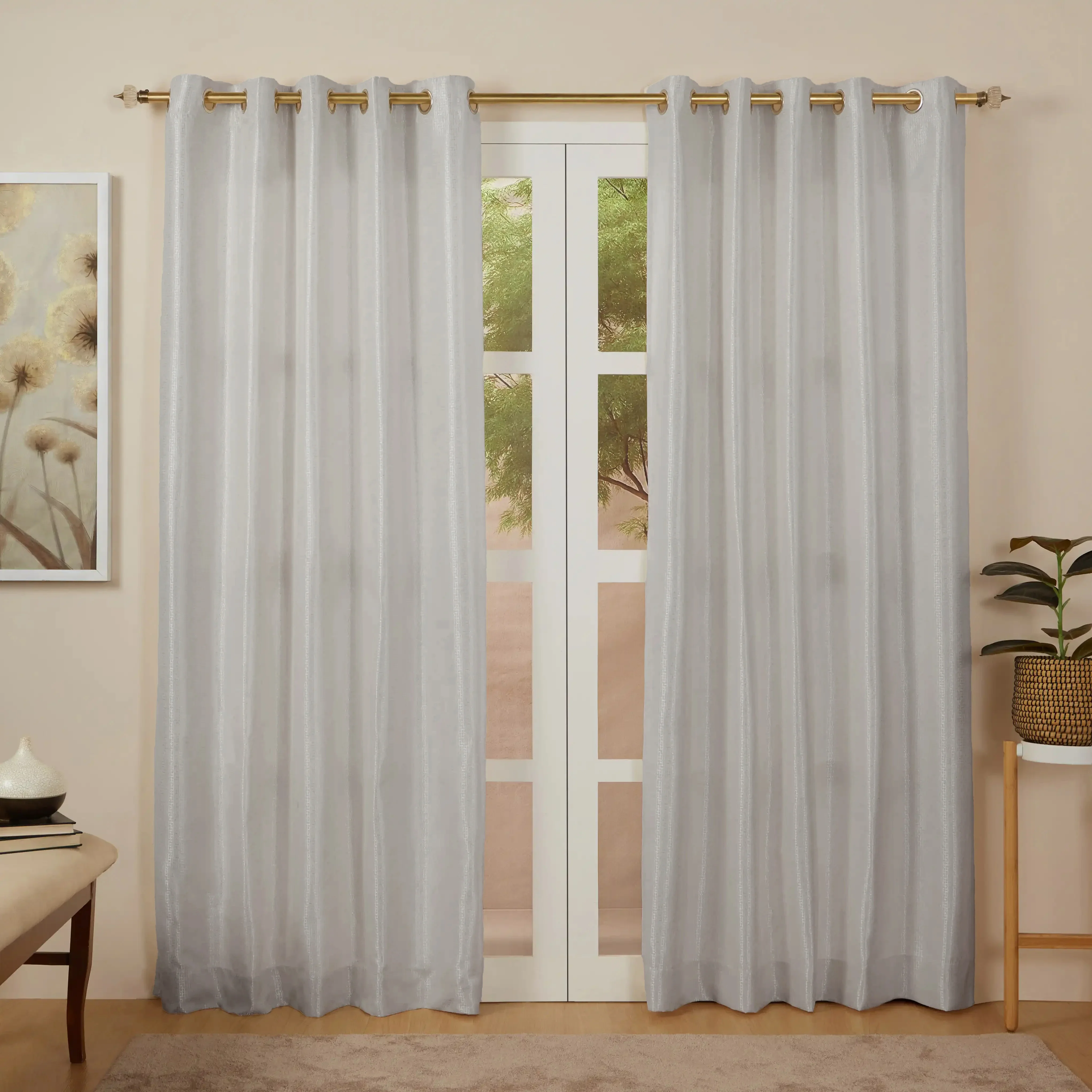 Pelushe Set Of 2 Solid Readymade Curtains | Checkered Nature - Image 9
