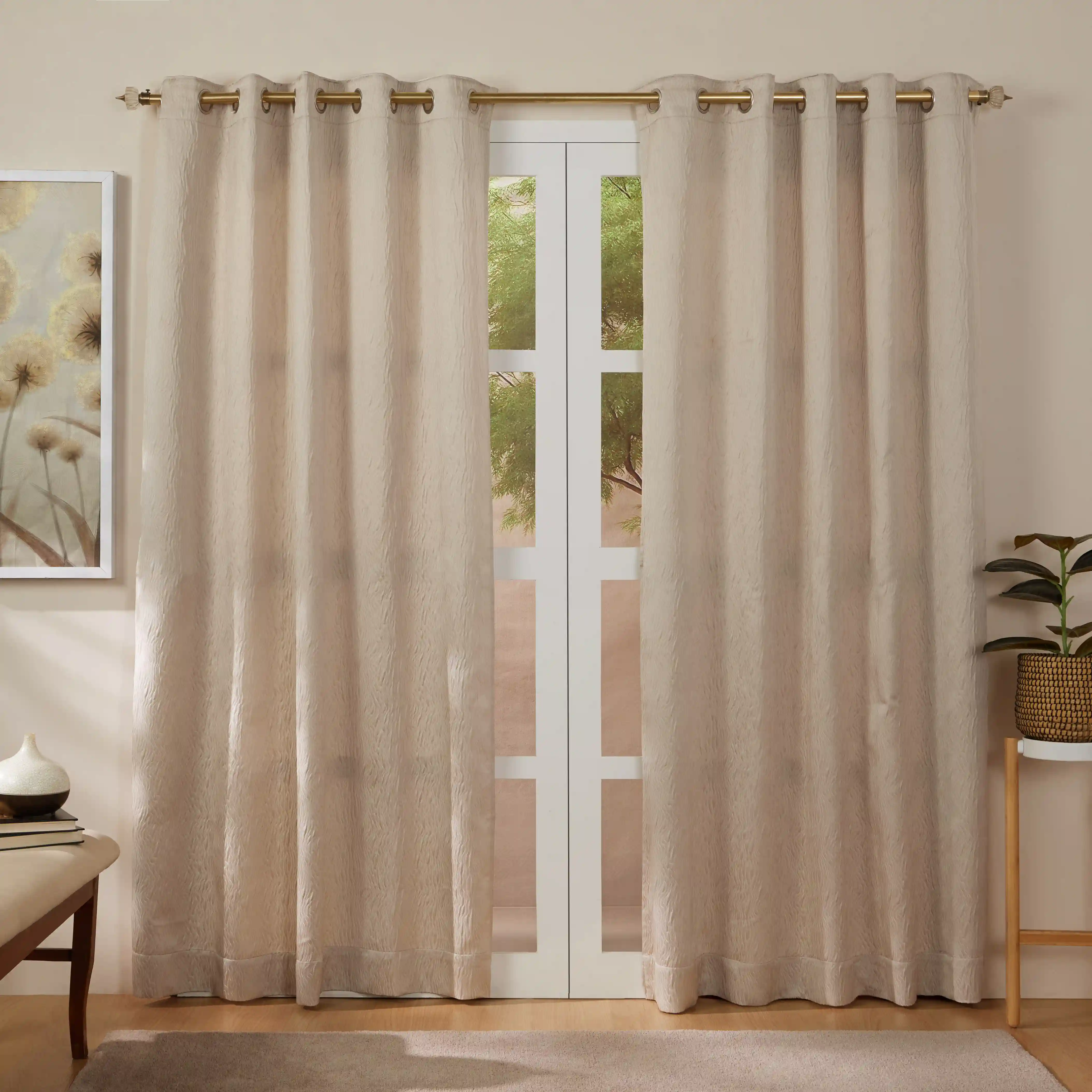 Pelushe Set Of 2 Textured Readymade Curtains | Nature Flow - Image 13