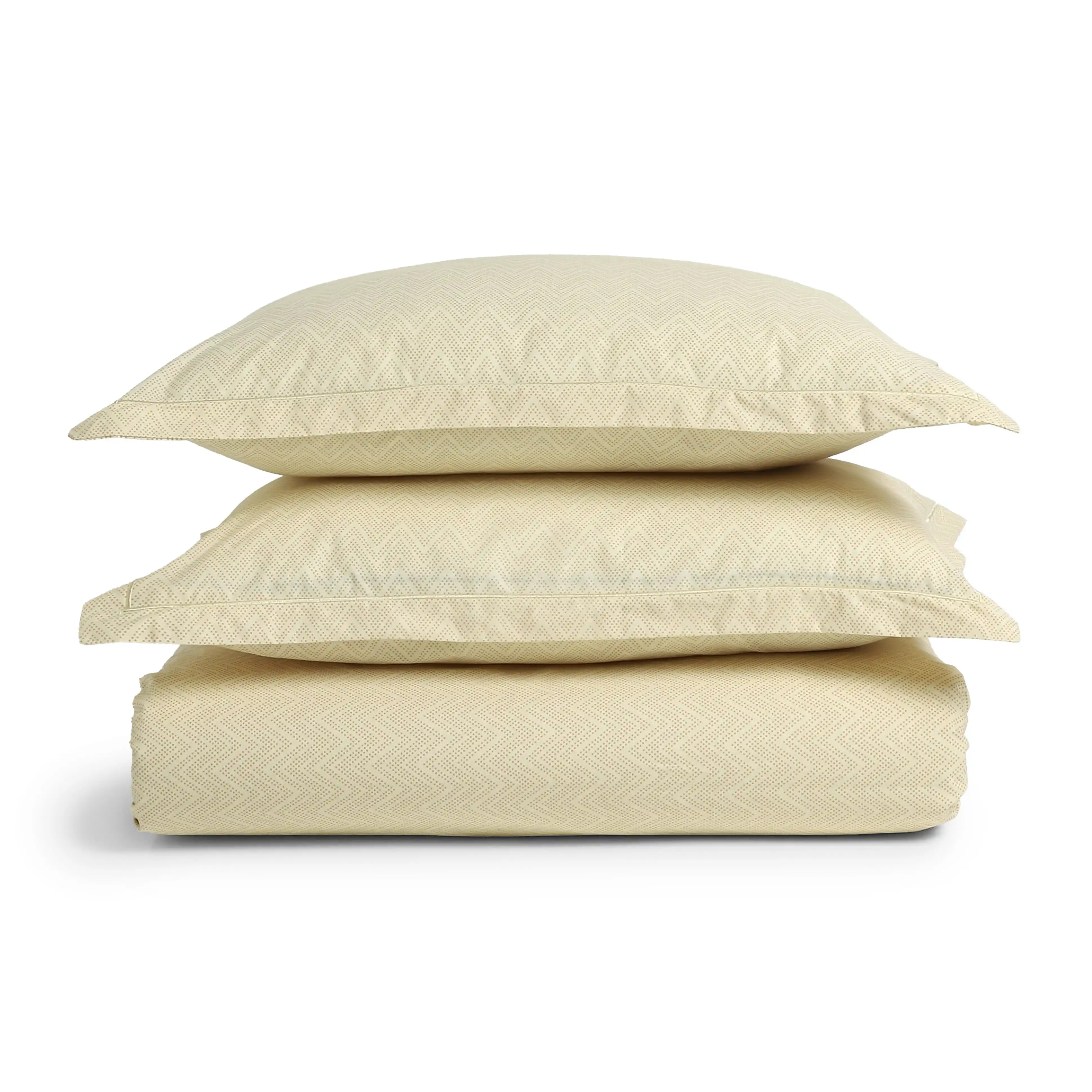 Threadscapes | Woven Textured Printed Cotton Bedsheet Set | Pillow Cover with Merrow Hem Treatment-Beige - Image 9