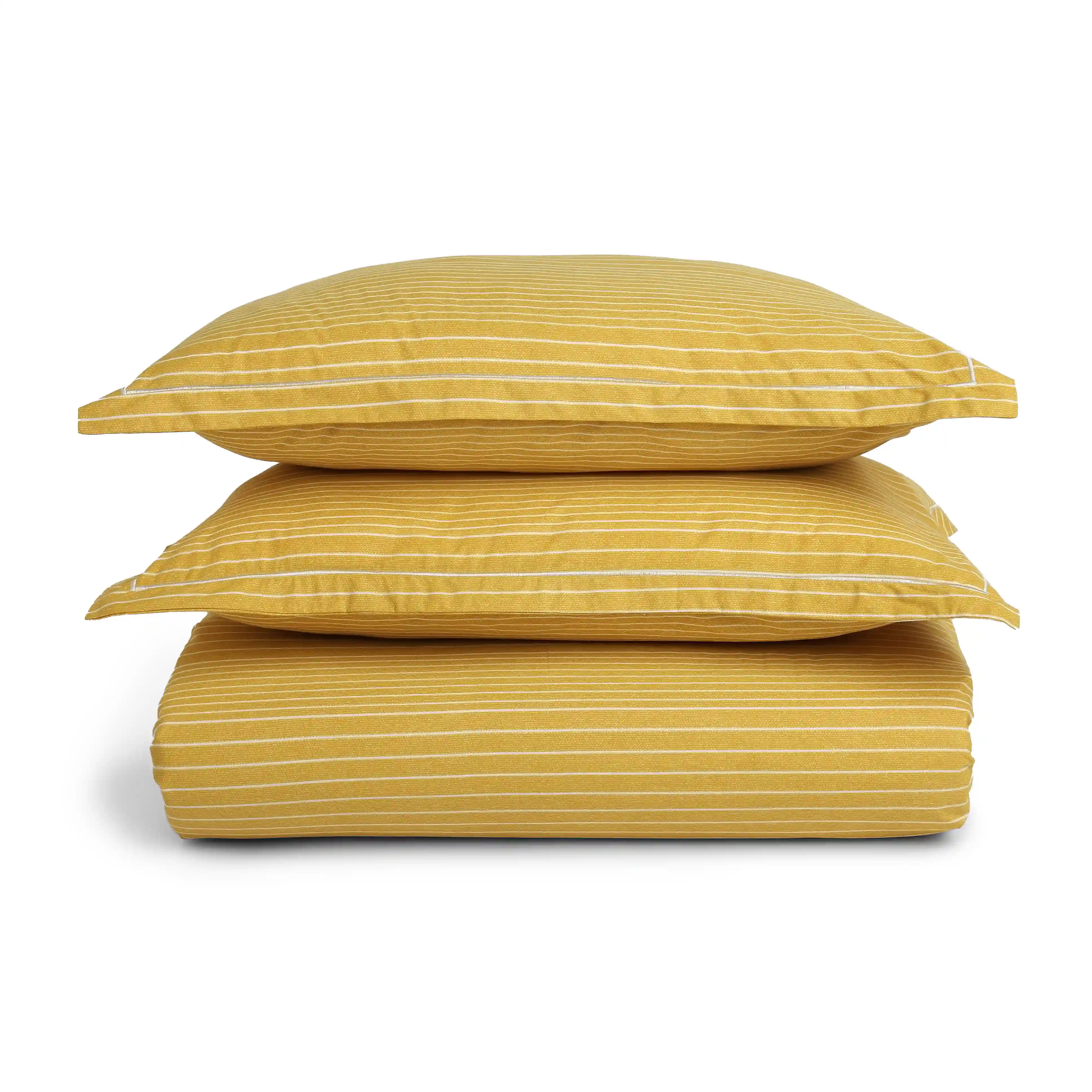 Threadscapes | Woven Textured Printed Cotton Bedsheet Set | Pillow Cover with Merrow Hem Treatment-Mustard - Image 14