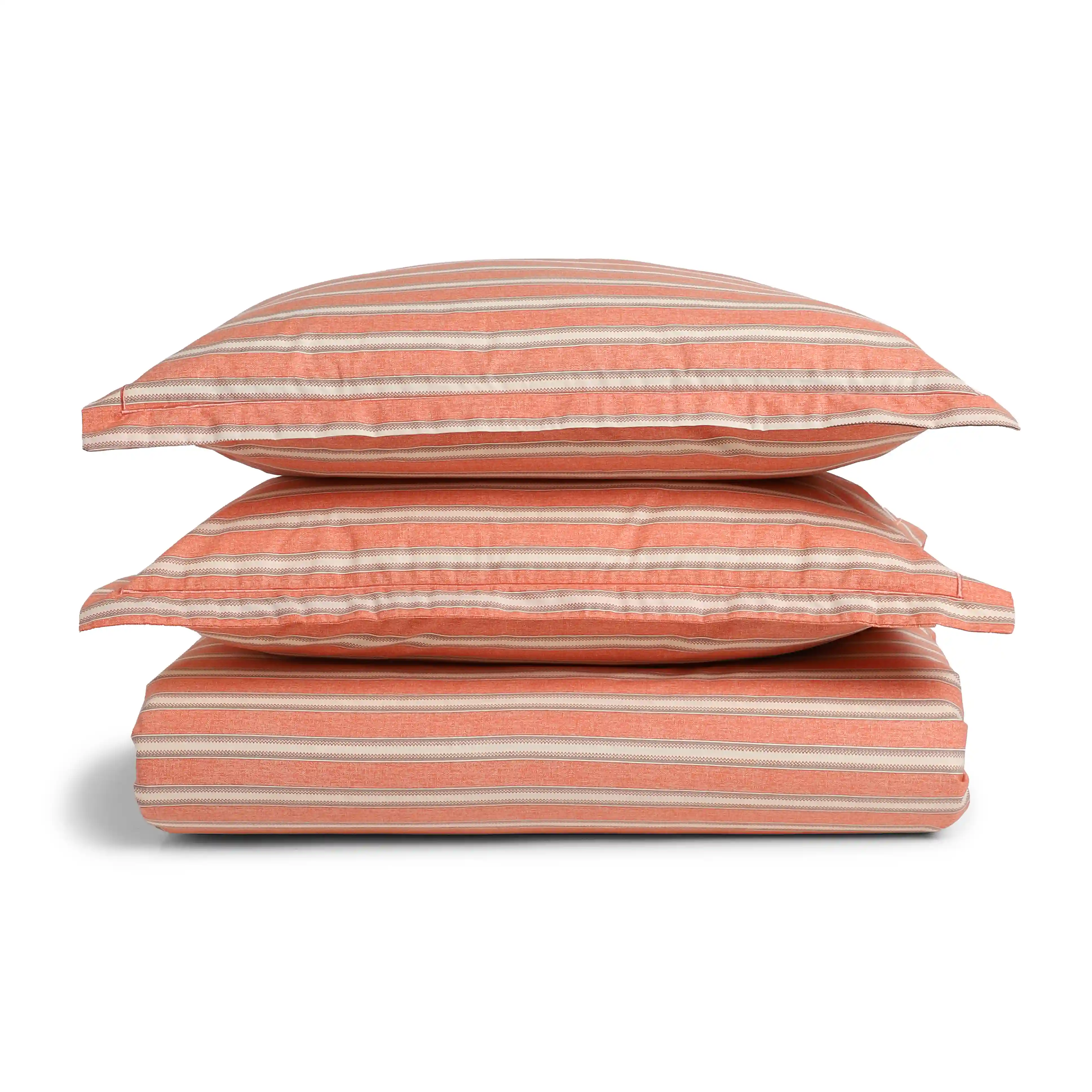 Threadscapes | Woven Textured Printed Cotton Bedsheet Set | Pillow Cover with Merrow Hem Treatment-Peach - Image 10