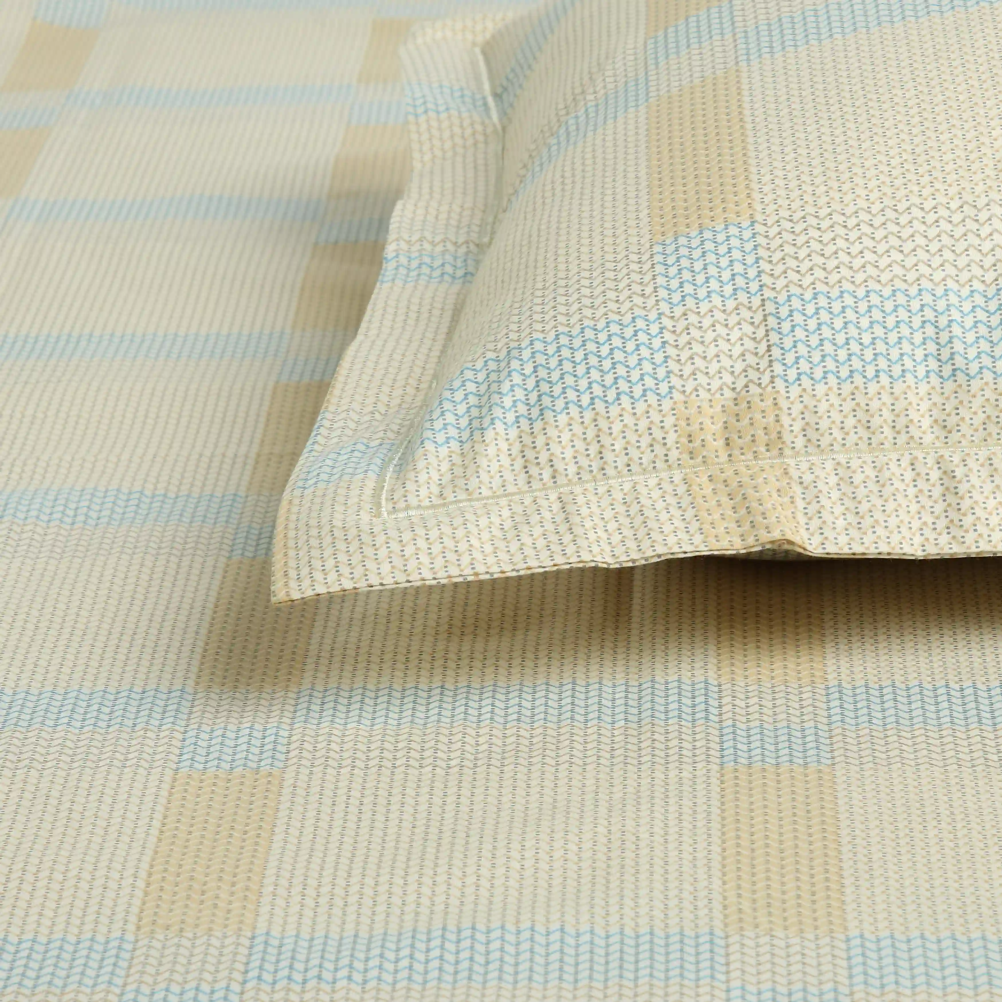 Threadscapes | Woven Textured Printed Cotton Bedsheet Set | Pillow Cover with Merrow Hem Treatment-Sand - Image 15