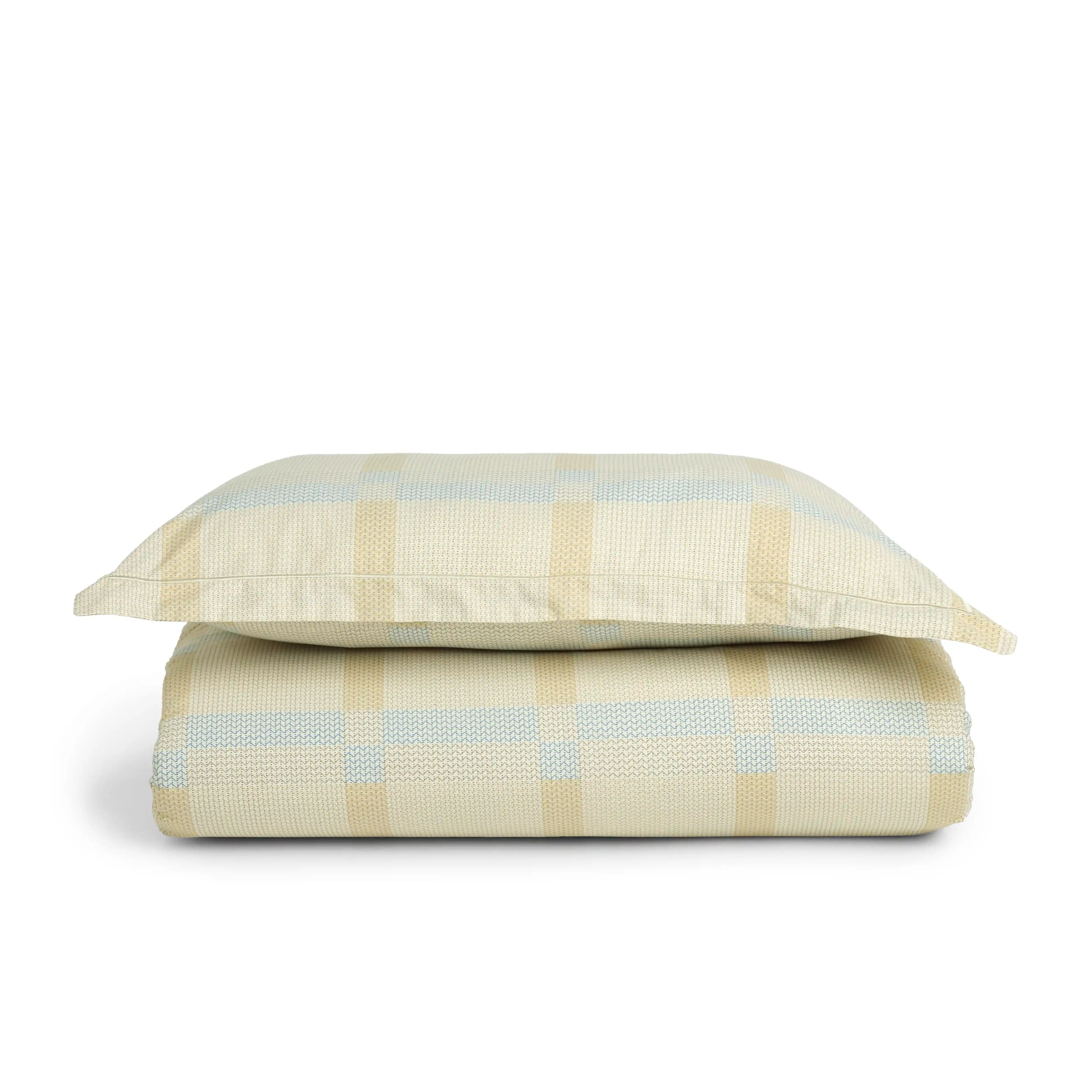 Threadscapes | Woven Textured Printed Cotton Bedsheet Set | Pillow Cover with Merrow Hem Treatment-Sand - Image 4