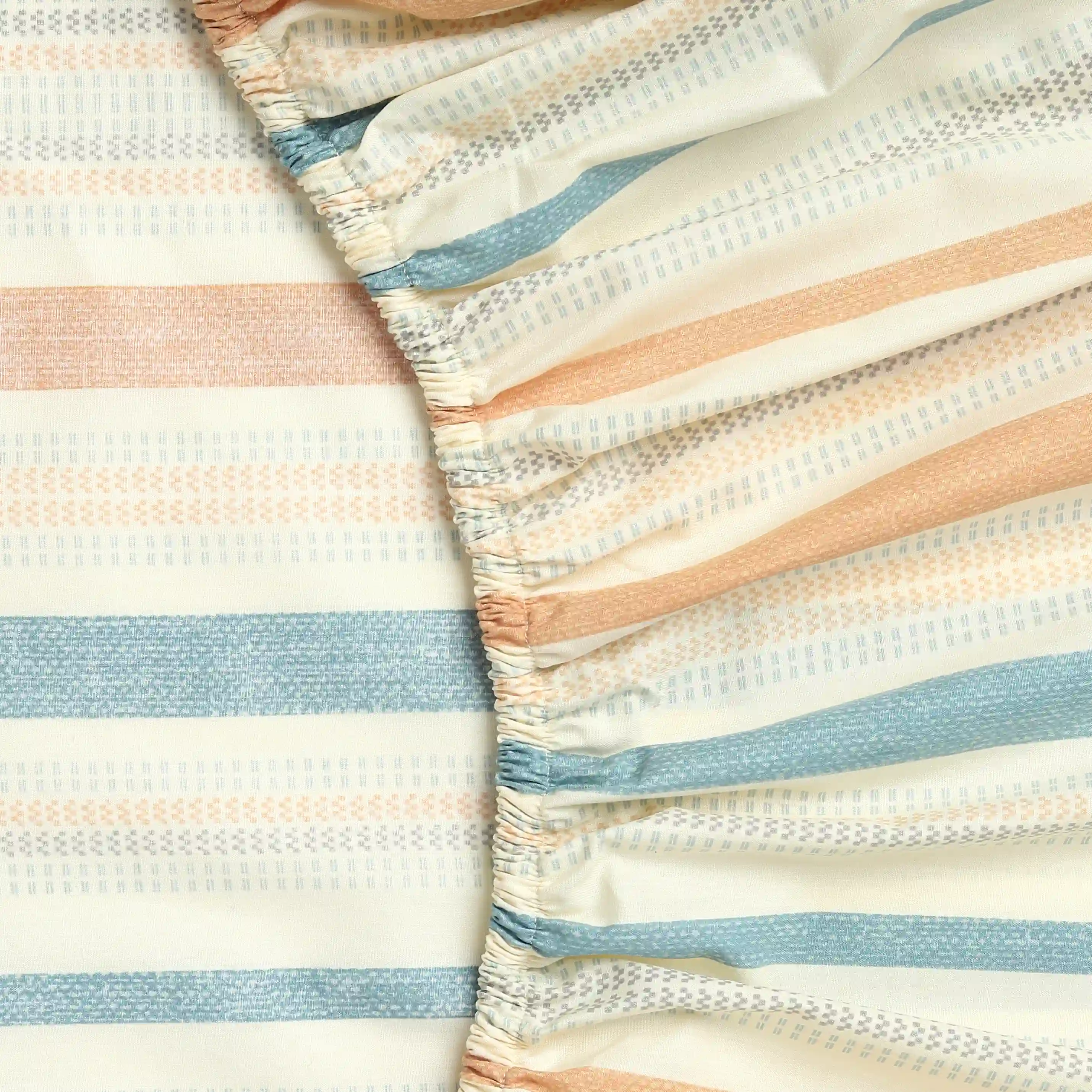 Threadscapes | Woven Textured Printed Cotton Fitted Sheet Set | Pillow Cover with Merrow Hem Treatment-Multicolour - Image 7