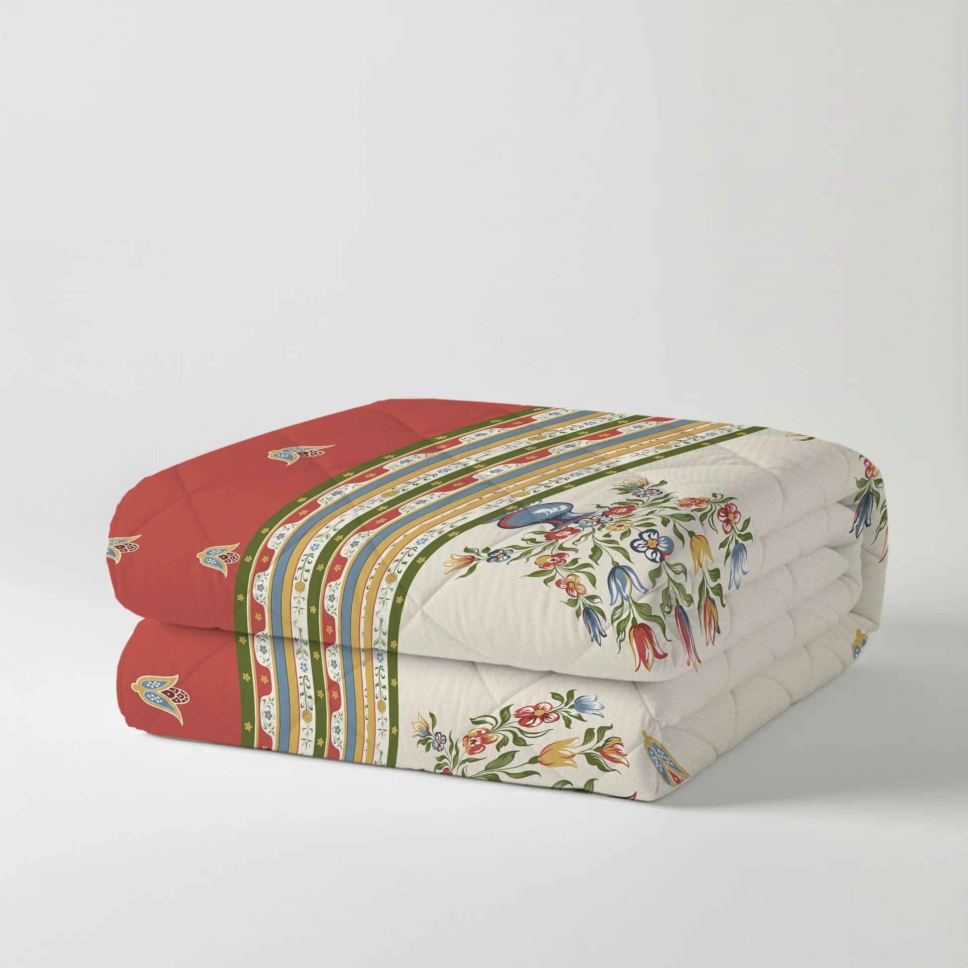 Udyan Tales | Vivid Traditional Printed 150 GSM Reversible Comforter - Brick Red - Image 4
