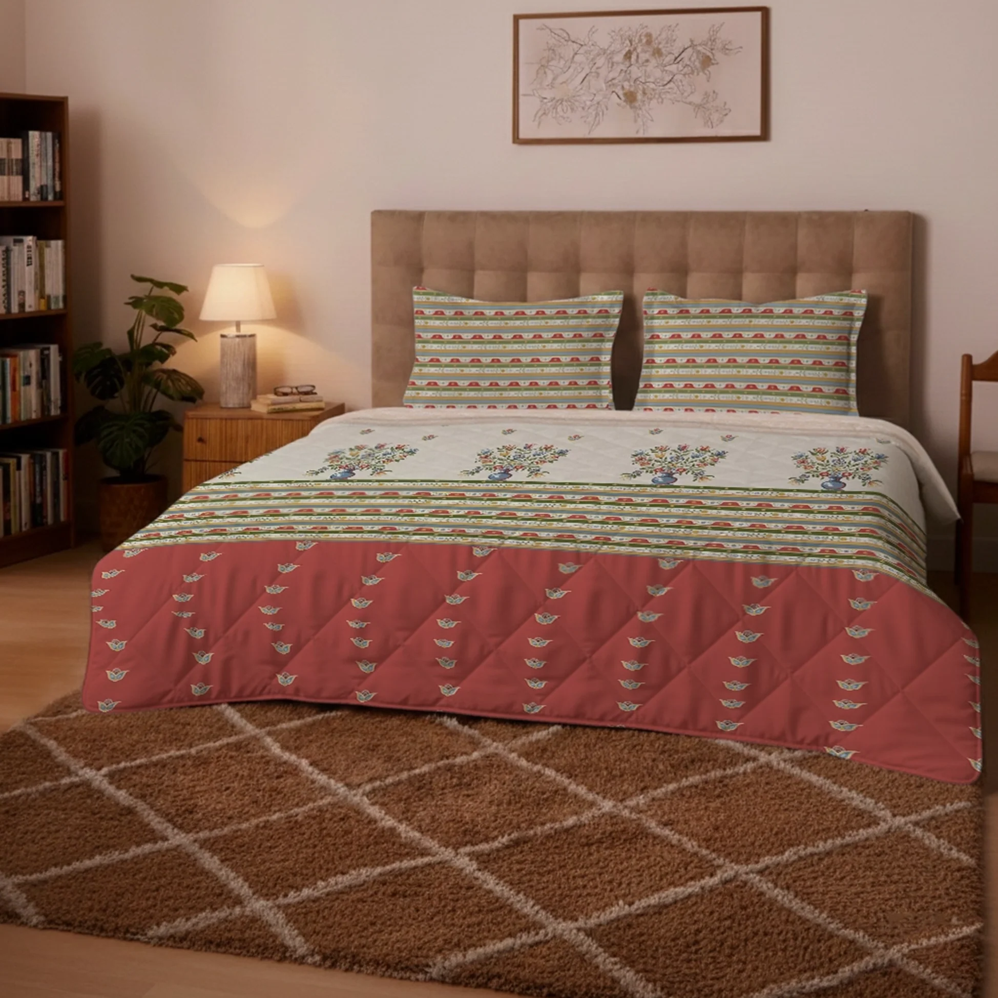 Udyan Tales | Vivid Traditional Printed 300 GSM Extra Warm Premium Comforter - Brick Red - Image 2