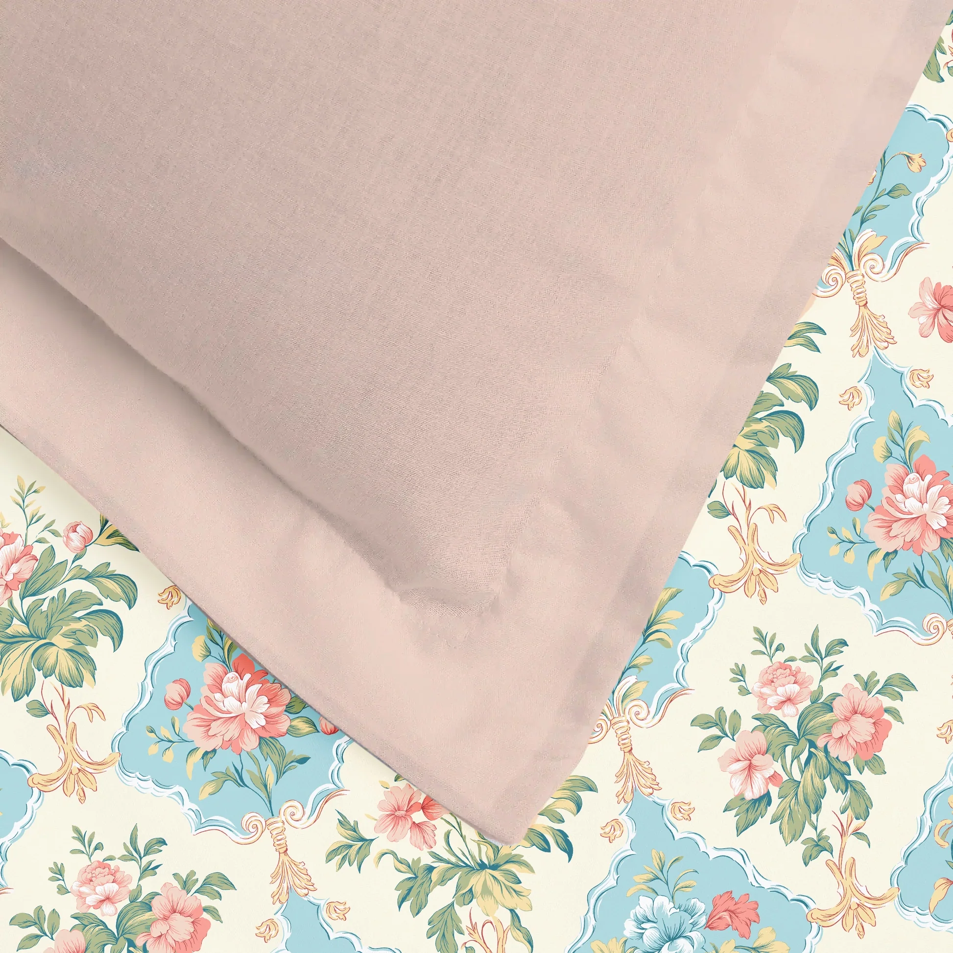 Udyan Tales | Enchanted Floral Printed Cotton Bedsheet Set - Flamingo Pink - Image 5
