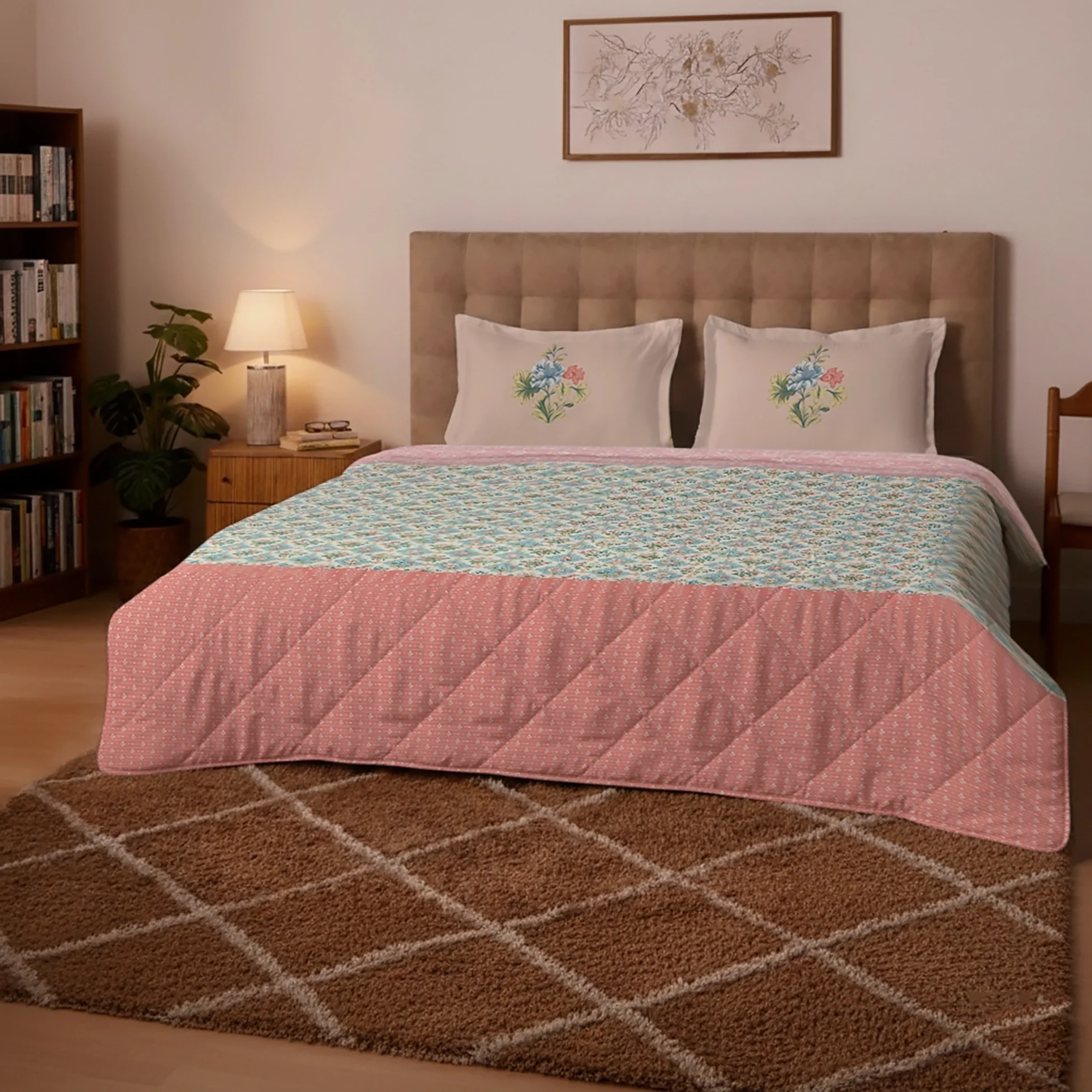 Udyan Tales | Enchanted Floral Printed 300 GSM Extra Warm Premium Comforter - Flamingo Pink - Image 2