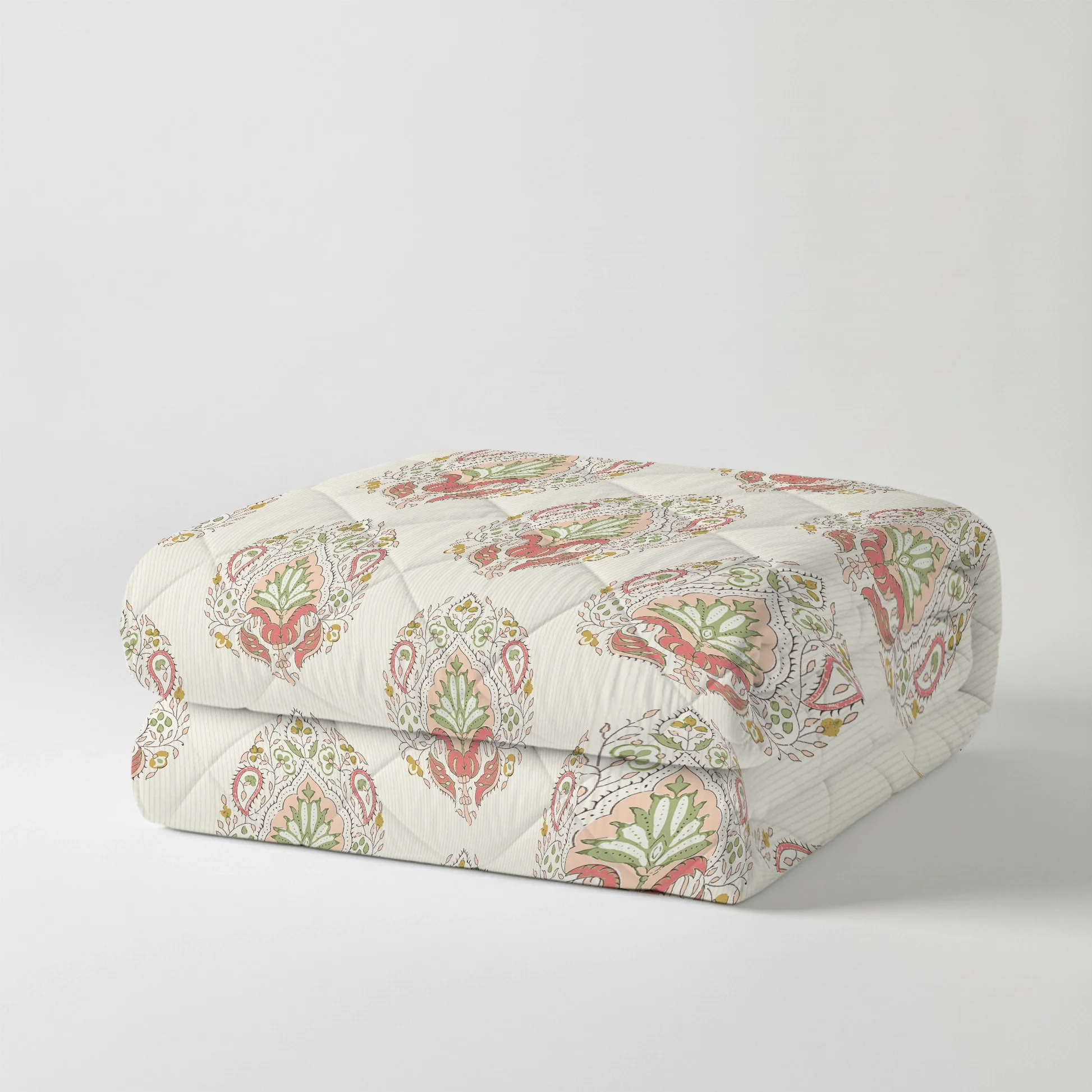 Udyan Tales | Contemporary Indian Printed Bedding Set - Set of Bedsheet & Comforter - Soft Coral - Image 4