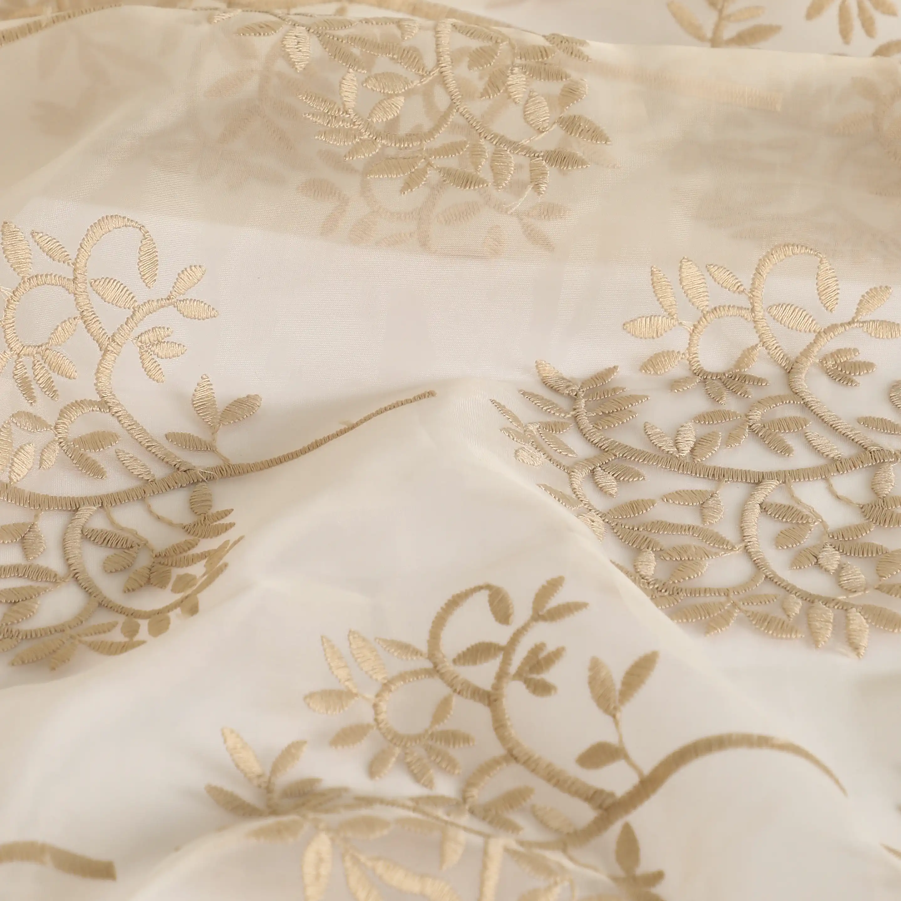 Velina Set Of 2 Embroidered Sheer Readymade Curtains | Botanical Trails - Image 11