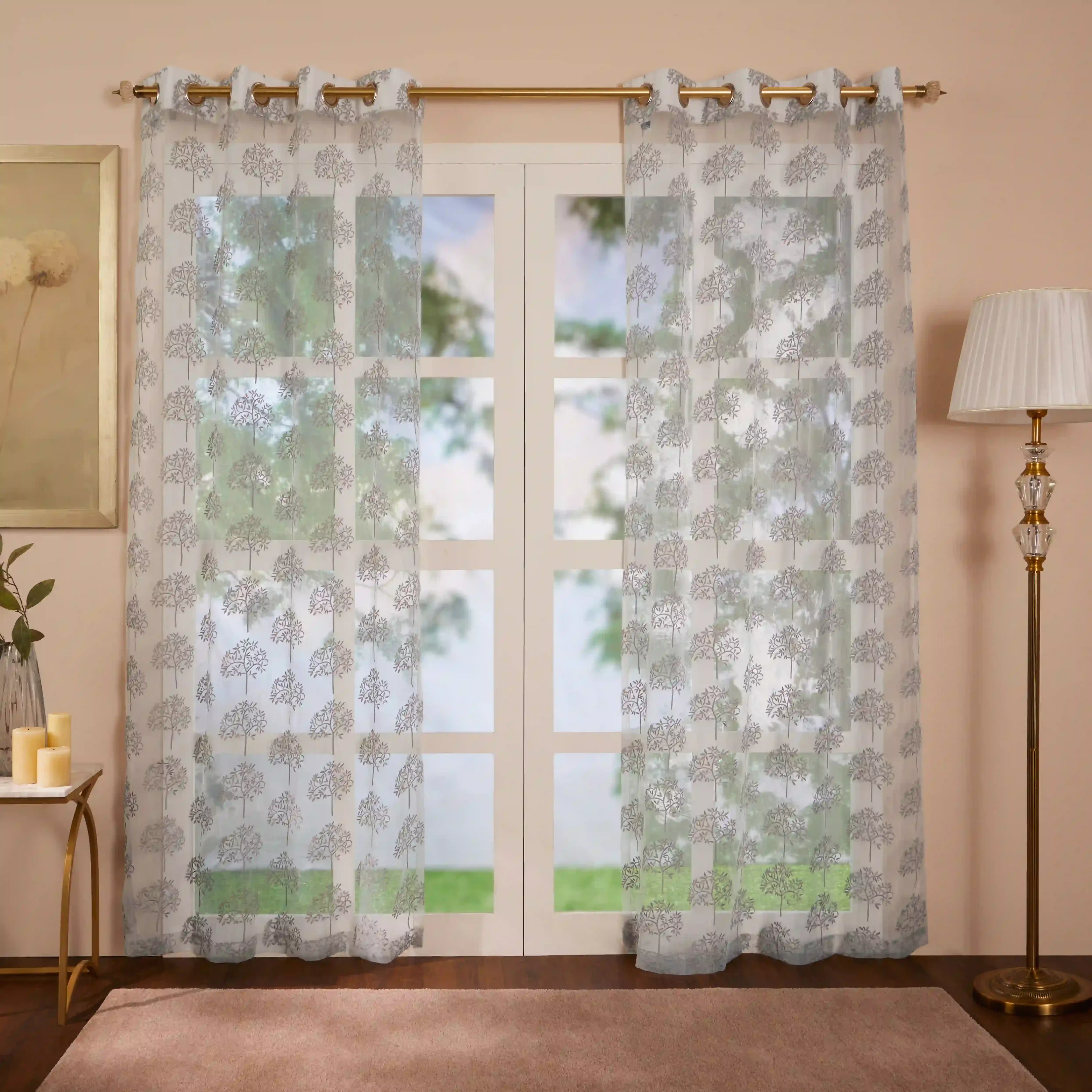 Velina Set Of 2 Embroidered Sheer Readymade Curtains | Botanical Trails - Image 13