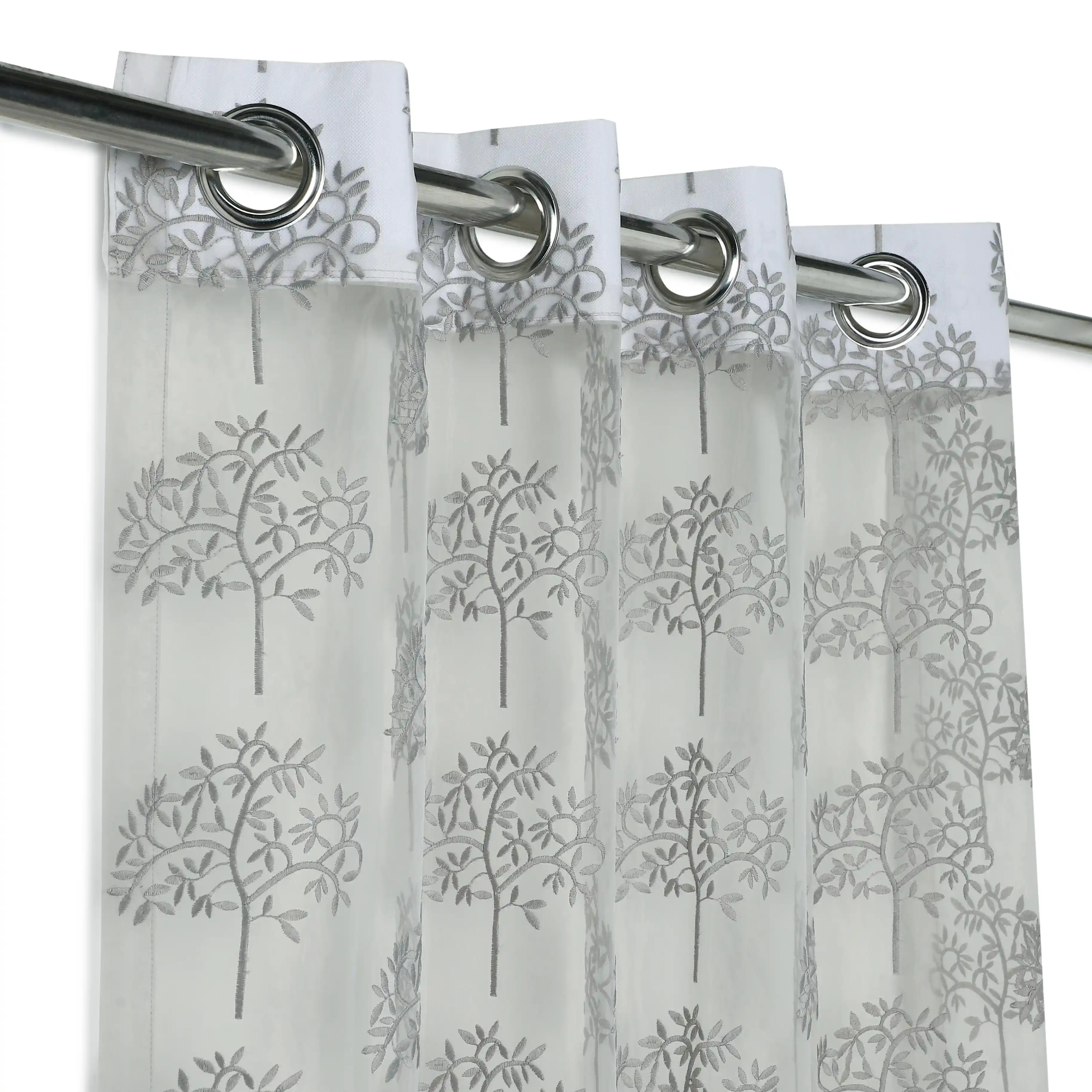 Velina Set Of 2 Embroidered Sheer Readymade Curtains | Botanical Trails - Image 14